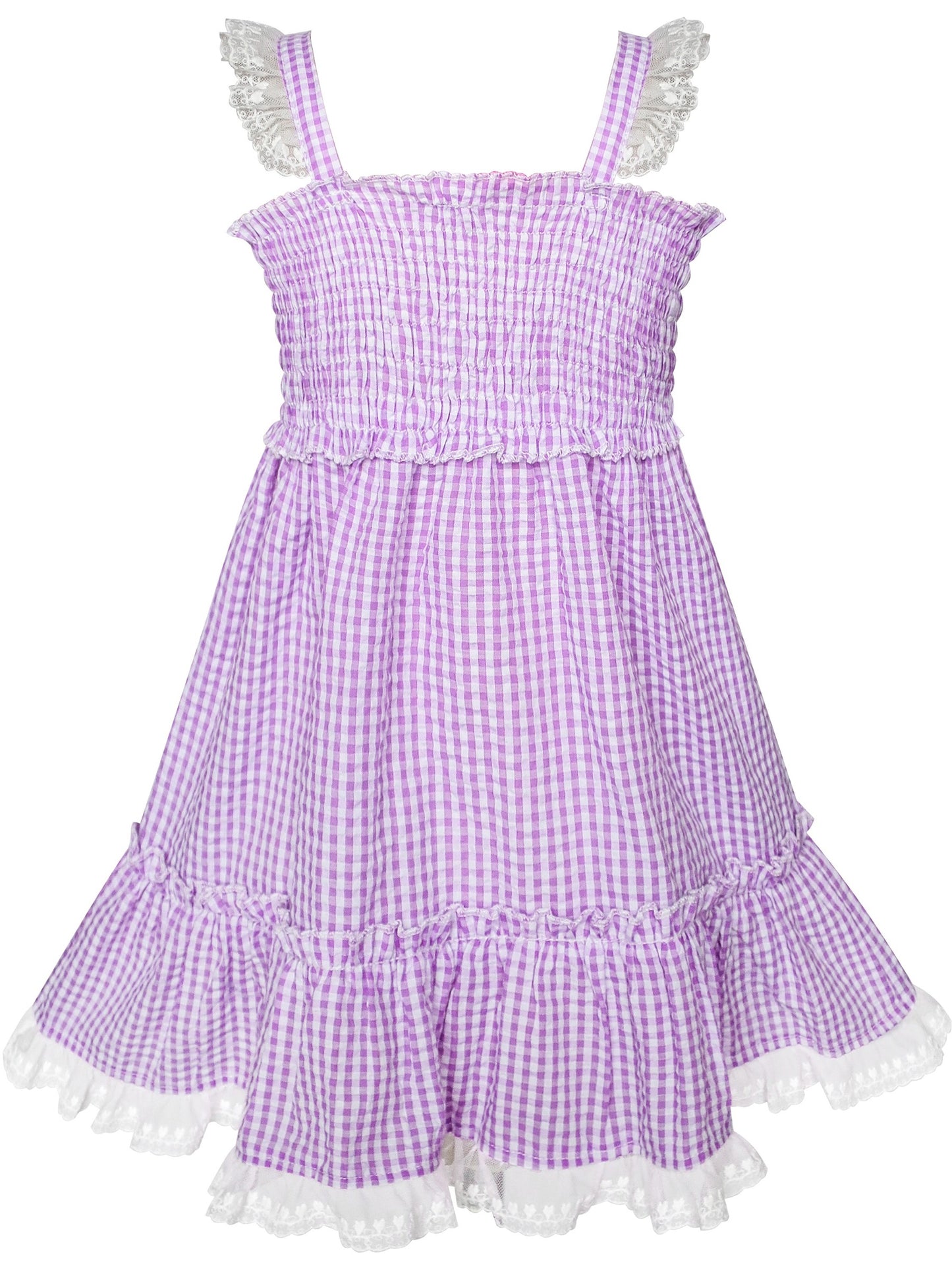 Girls Dress Green Tank Smocked Ruffle Skirt Sundress Purple