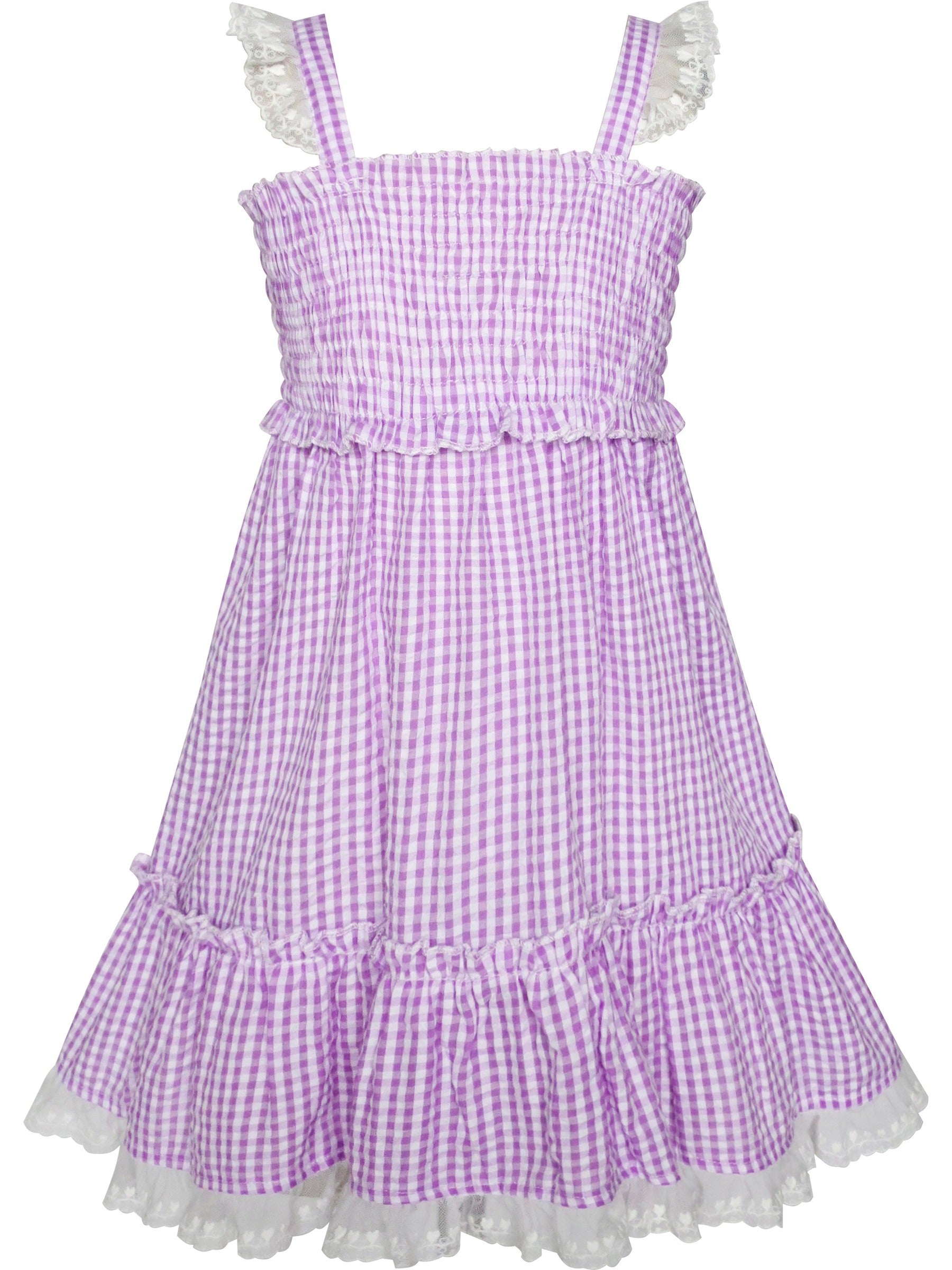 Girls Dress Green Tank Smocked Ruffle Skirt Sundress Purple