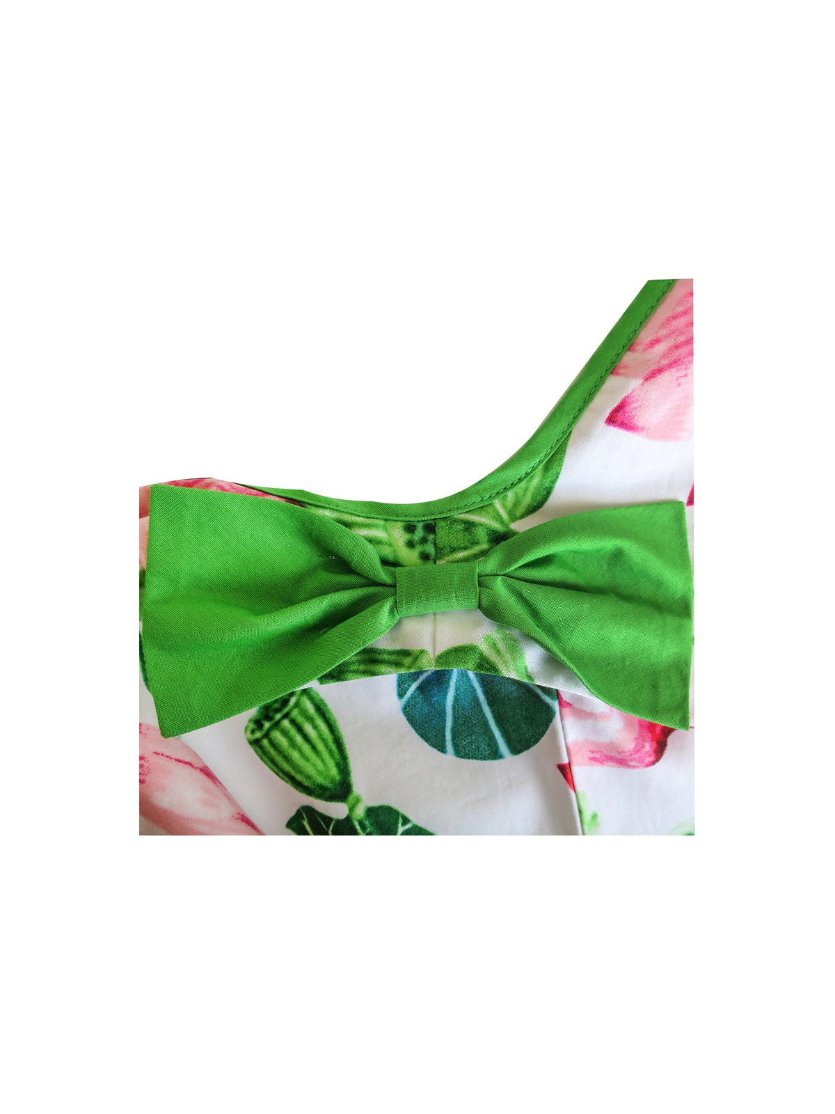 Girls Dress Yellow Pink Rose Flower Chevron Waist Bow Tie - Green (LG71-P)