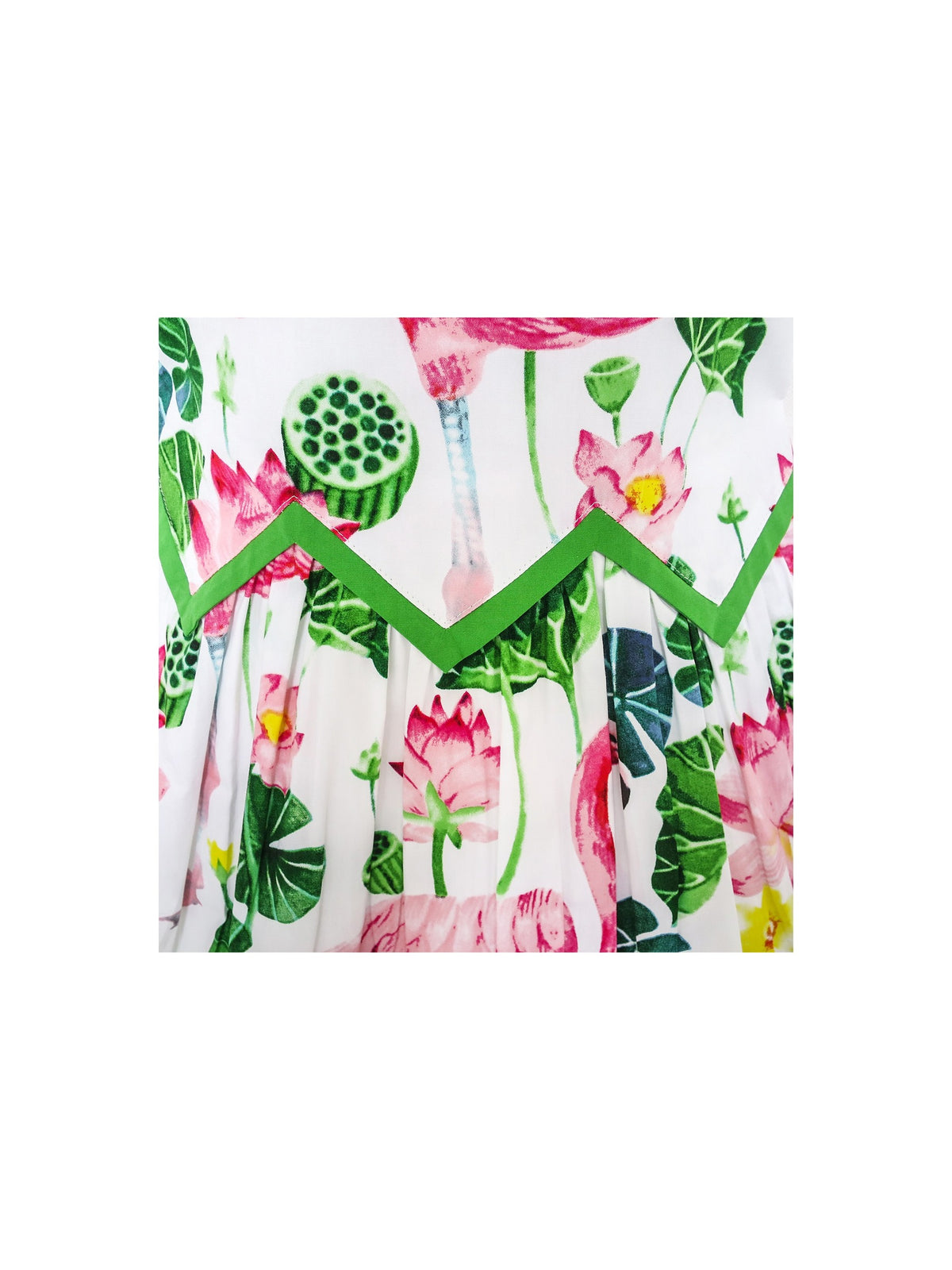 Girls Dress Yellow Pink Rose Flower Chevron Waist Bow Tie - Green (LG71-P)