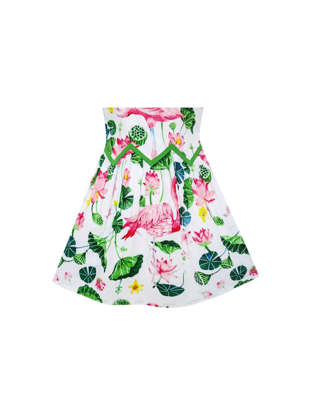 Girls Dress Yellow Pink Rose Flower Chevron Waist Bow Tie - Green (LG71-P)