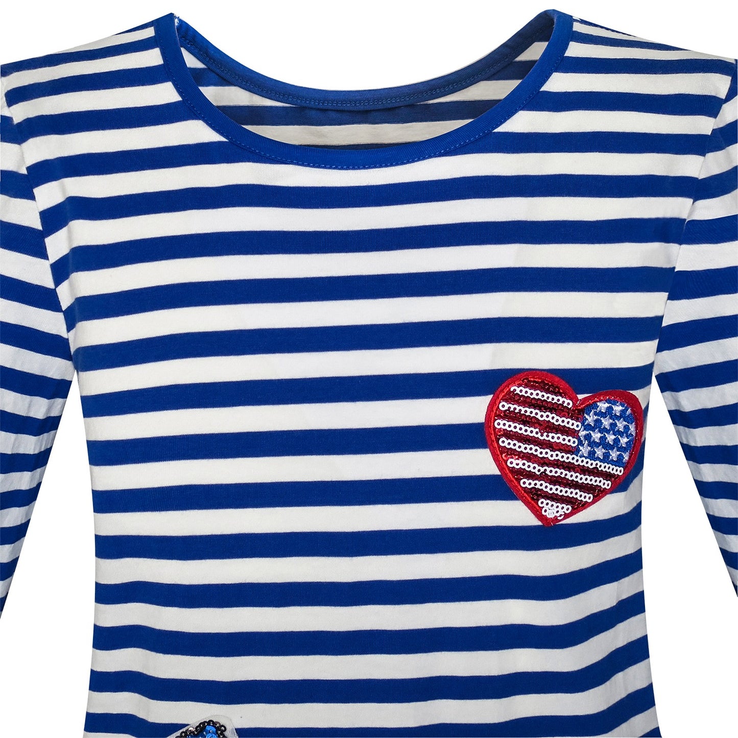 Girls Dress Stripe Cartoon Embroidery Long Sleeve Cotton Dress Blue