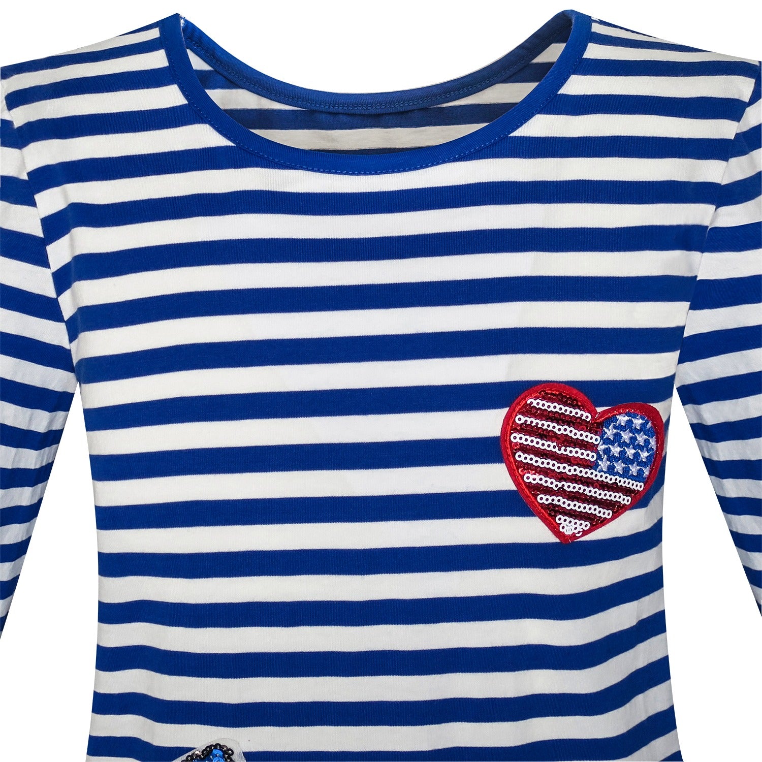 Girls Dress Stripe Cartoon Embroidery Long Sleeve Cotton Dress Blue