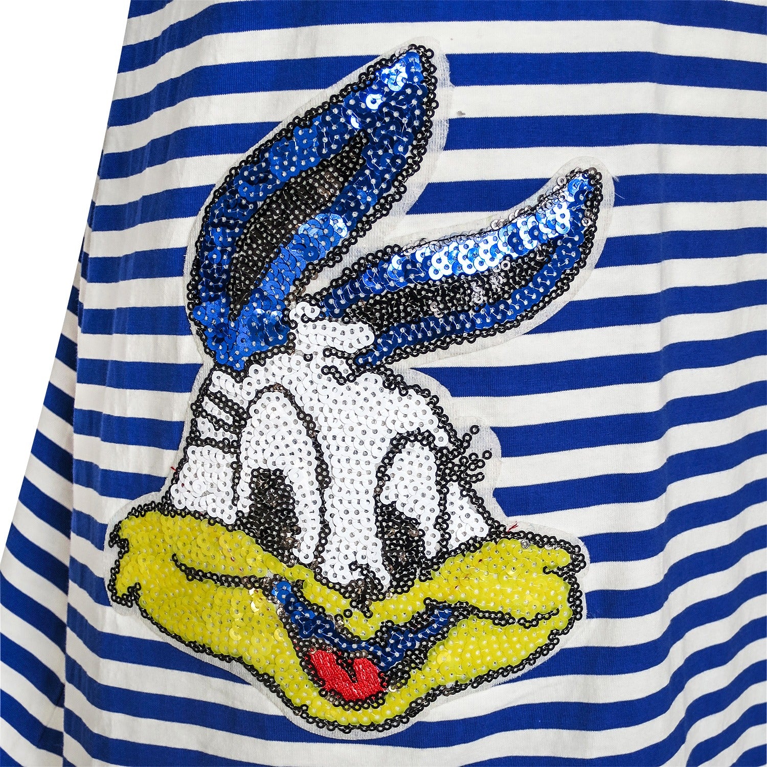 Girls Dress Stripe Cartoon Embroidery Long Sleeve Cotton Dress Blue