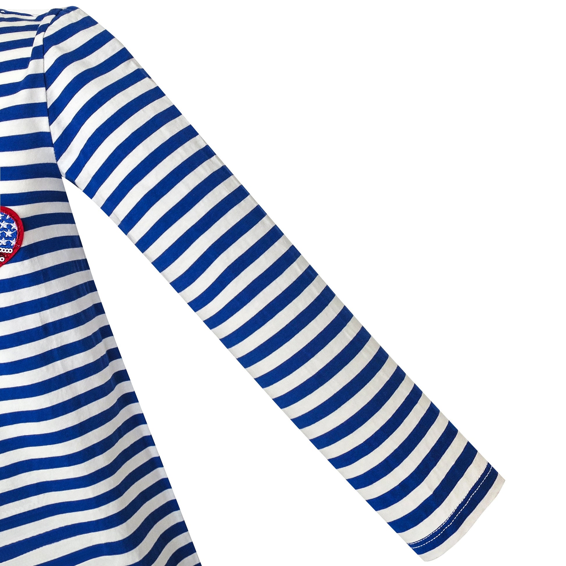 Girls Dress Stripe Cartoon Embroidery Long Sleeve Cotton Dress Blue