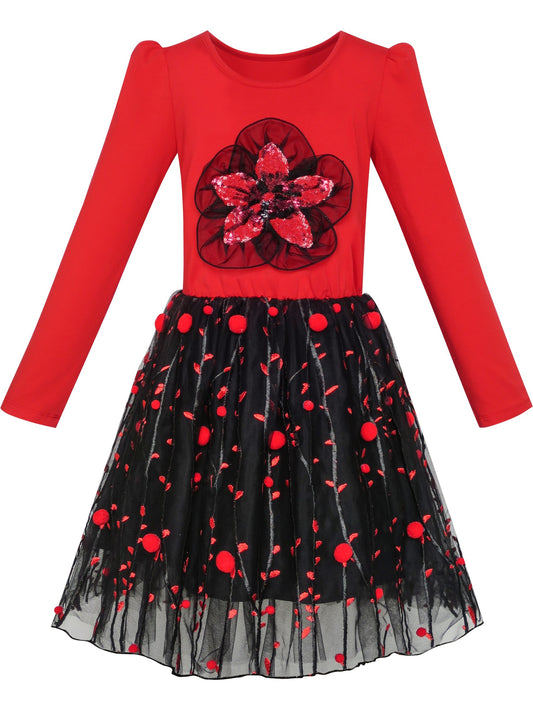 Girls Dress Sleeveless Sling Flower Party Red