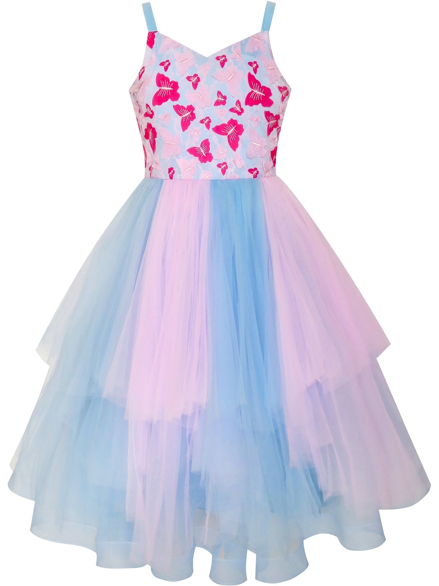 Girls Dress Butterfly Pink Blue Skater Ball Gown Pageant Purple