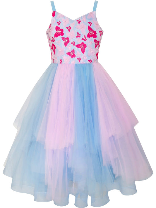 Girls Dress Butterfly Pink Blue Skater Ball Gown Pageant Purple
