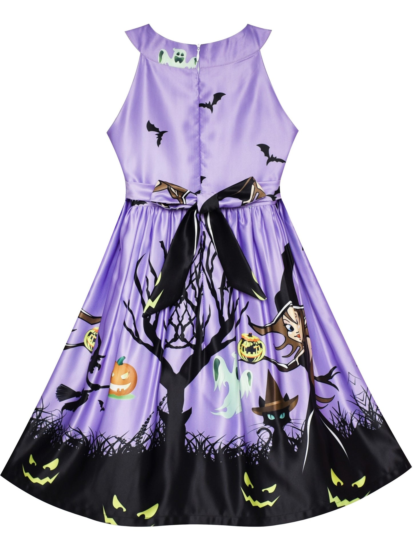 Girls Dress Halloween Witch Bat Pumpkin Costume Purple Dress Purple
