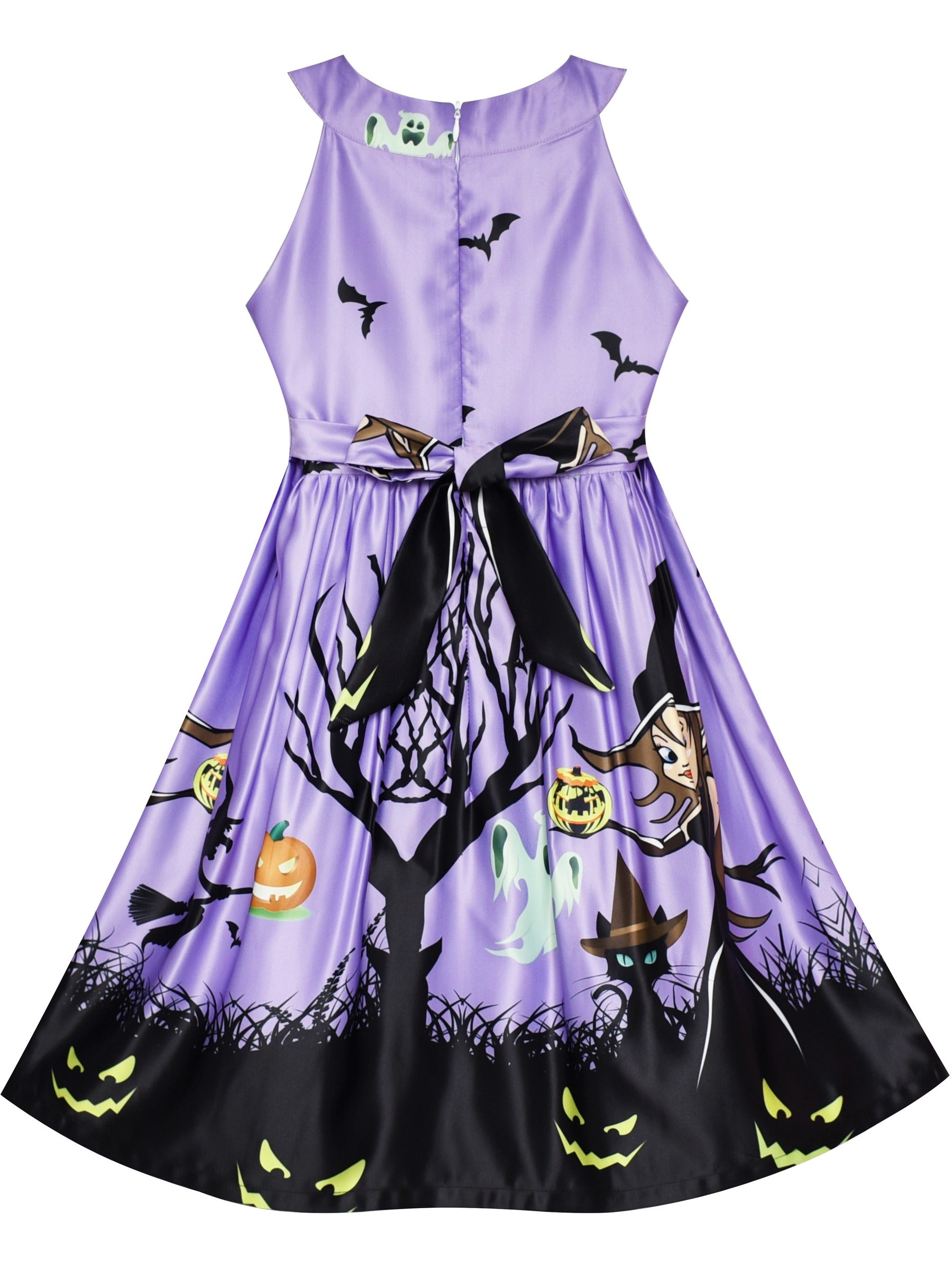 Girls Dress Halloween Witch Bat Pumpkin Costume Purple Dress Purple