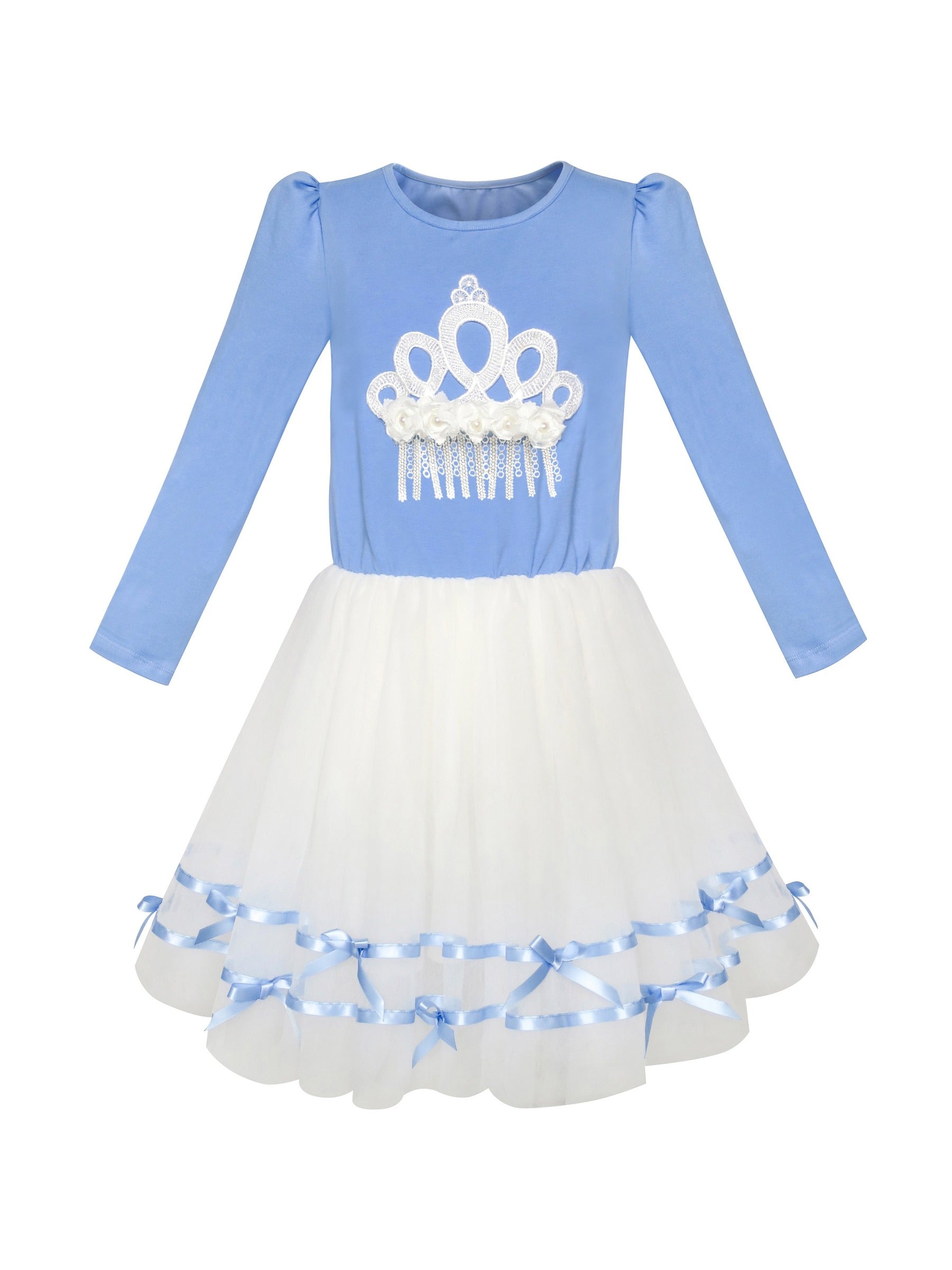 Girls Dress Sleeveless Sling Flower Party Blue