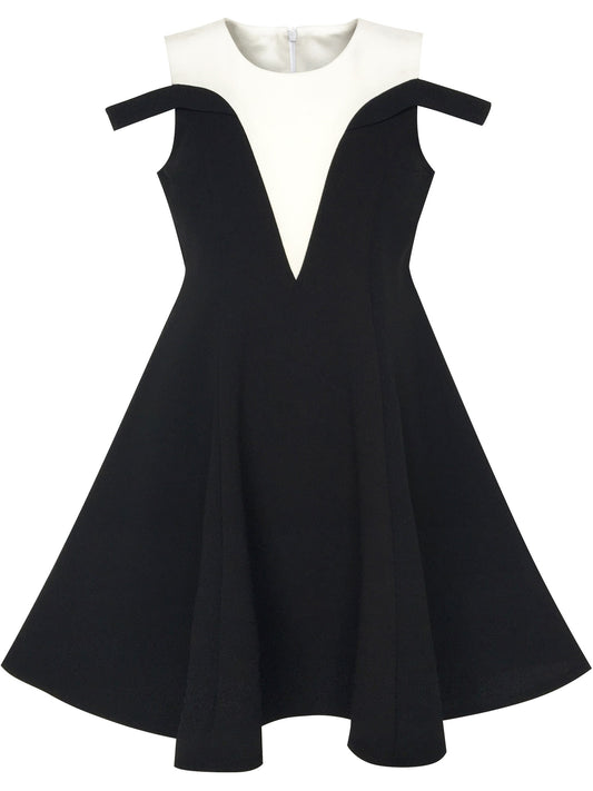 Girls Dress Black White Cold Shoulder Color Contrast Holiday Black