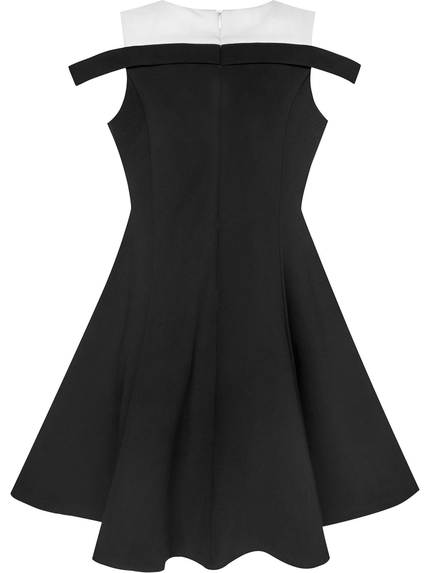 Girls Dress Black White Cold Shoulder Color Contrast Holiday Black