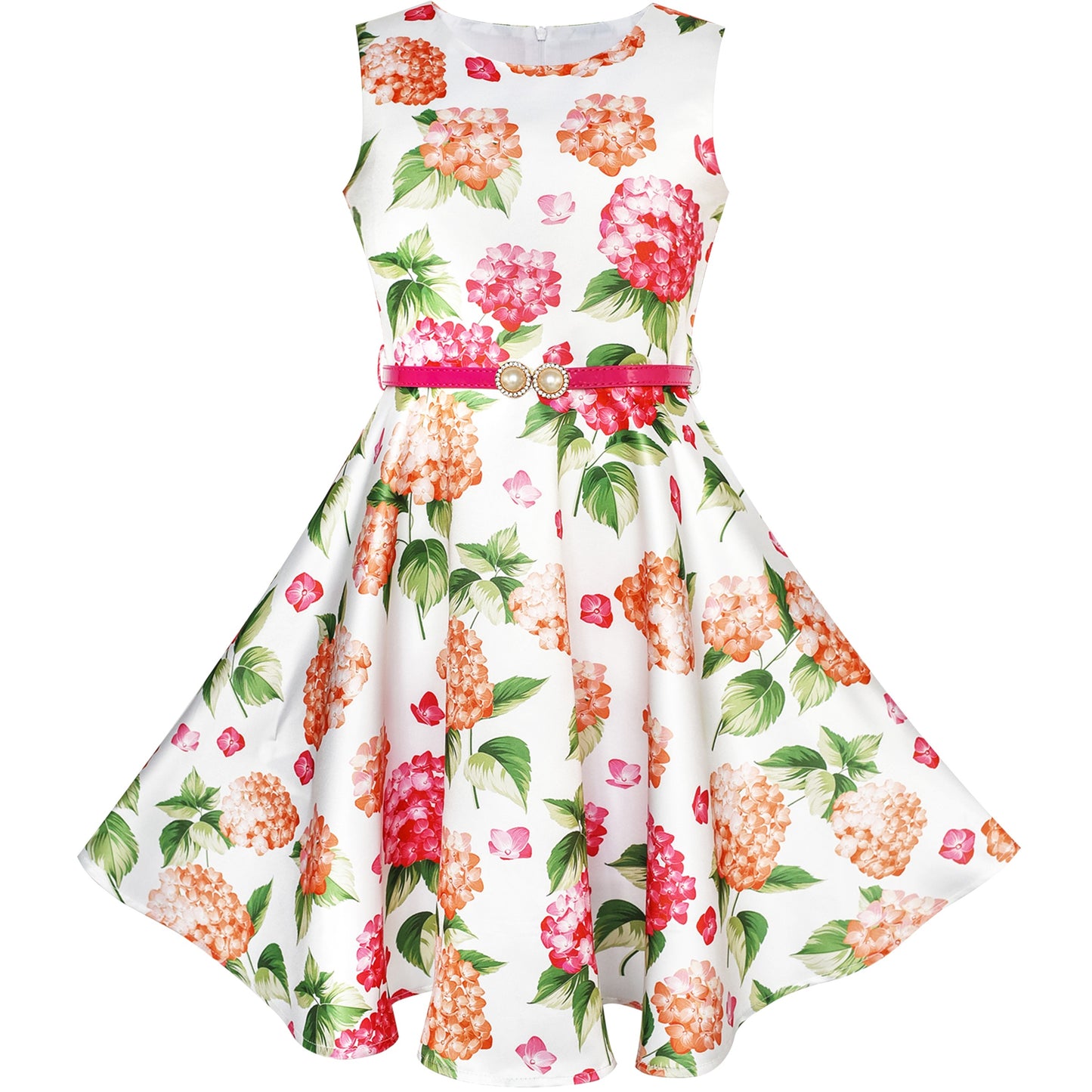 Girls Dress Flower Garden Print Elegant Chinese Style Multi-Color