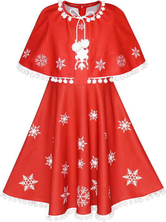 Girls Dress Red Cape Cloak Christmas New Year Holiday Party Red