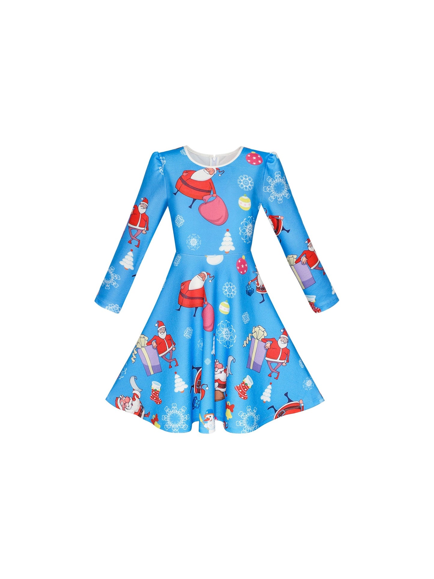 Girls Dress Christmas Santa Xmas Tree Jingle Bell Blue