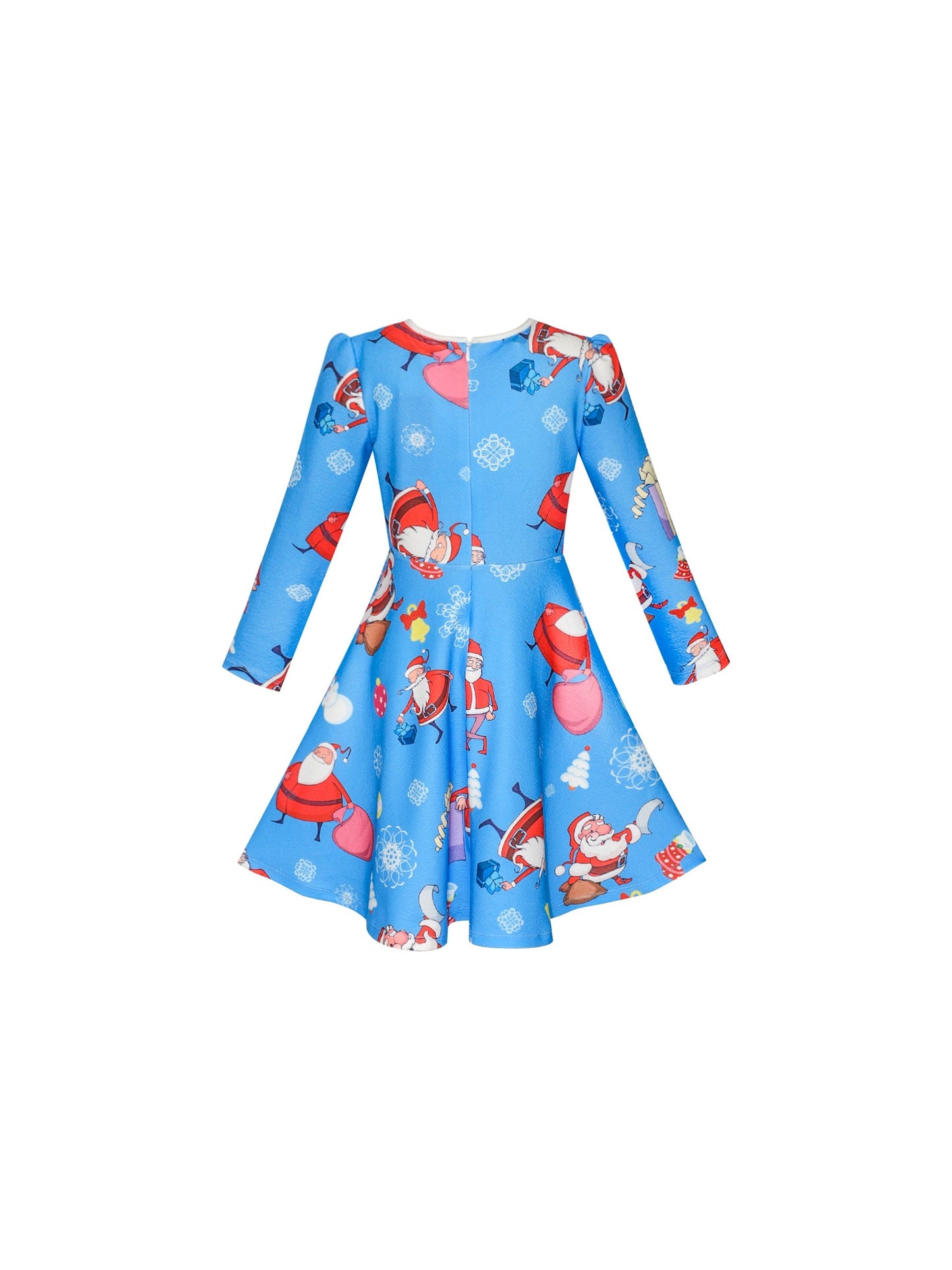 Girls Dress Christmas Santa Xmas Tree Jingle Bell Blue