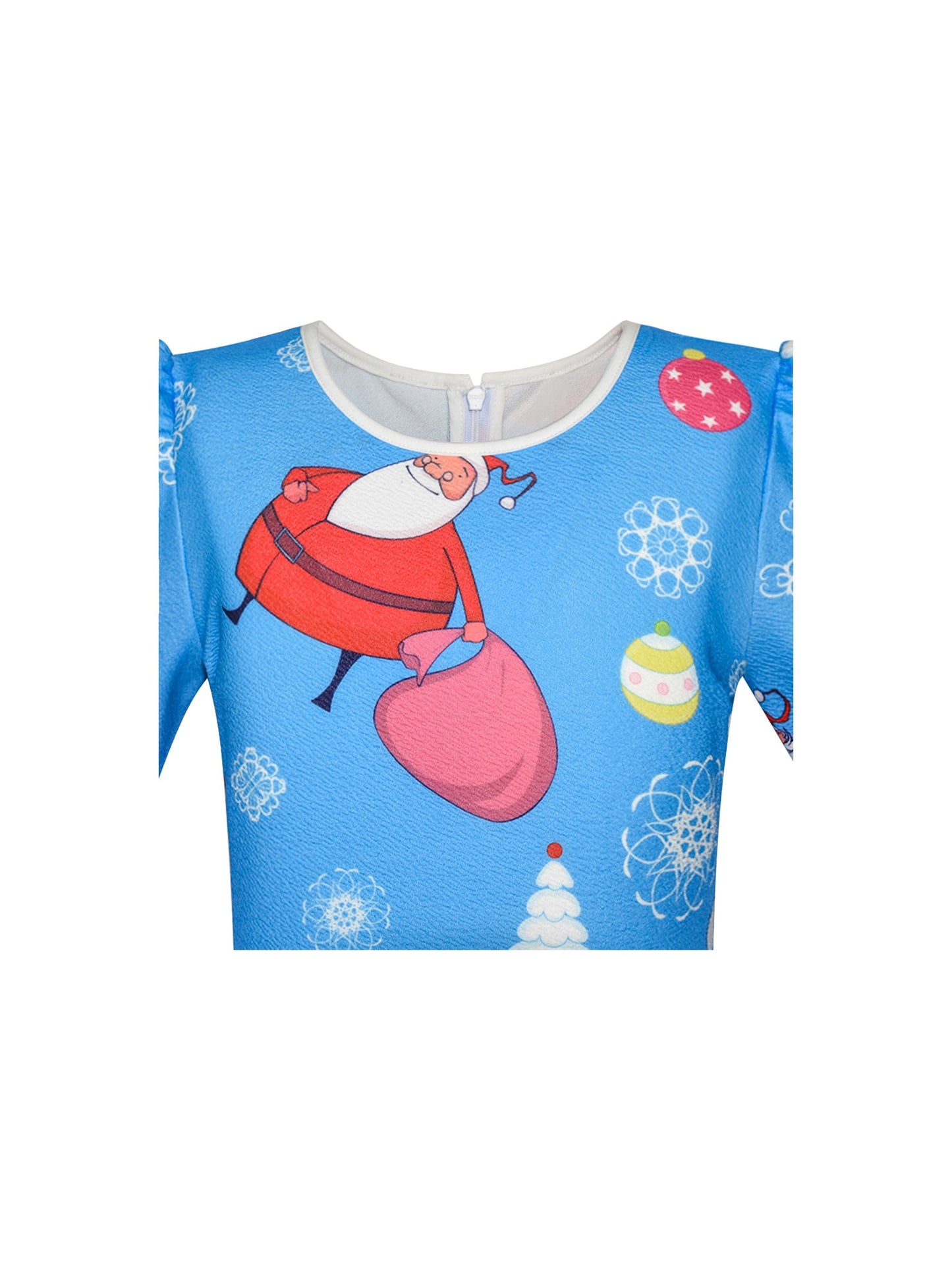 Girls Dress Christmas Santa Xmas Tree Jingle Bell Blue