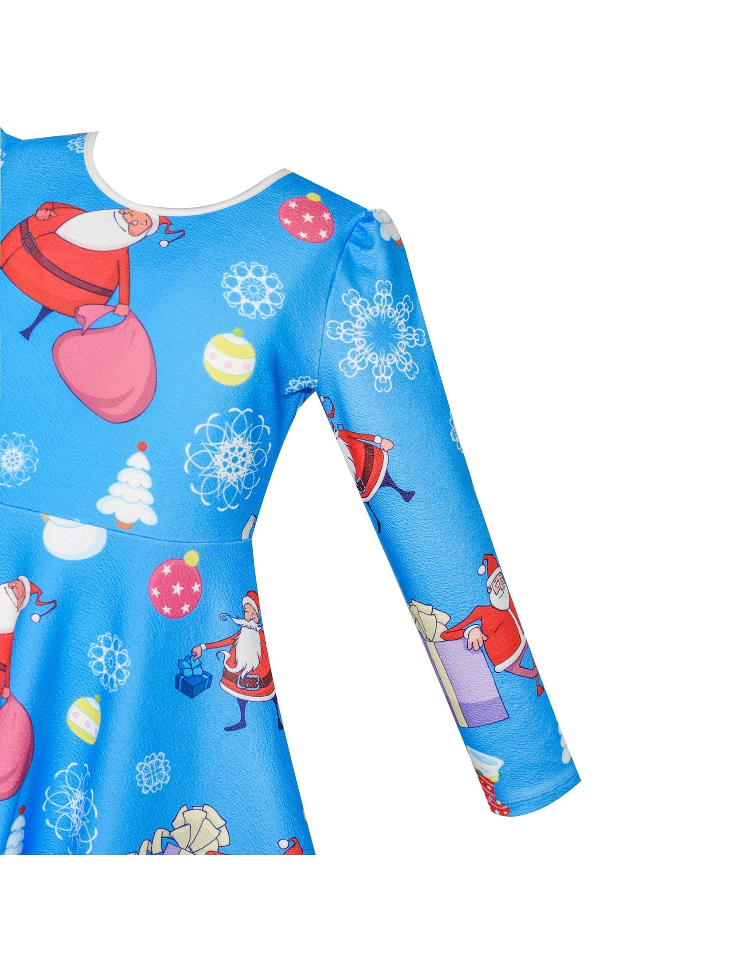 Girls Dress Christmas Santa Xmas Tree Jingle Bell Blue