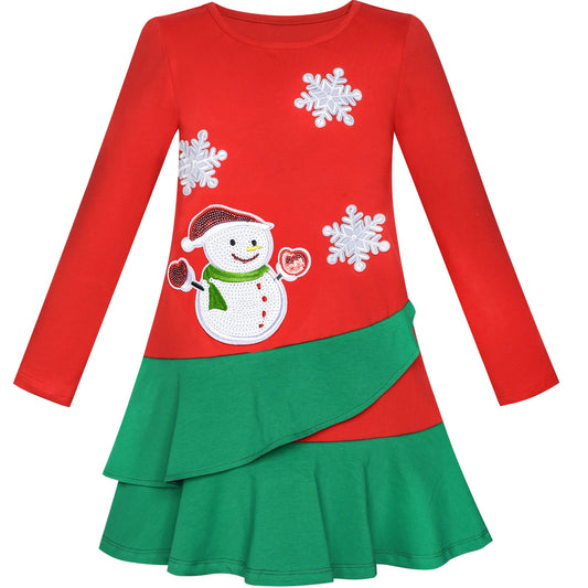 Girls Dress Easter Bunny Rainbow Cotton Embroidery Casual Long Sleeve Red