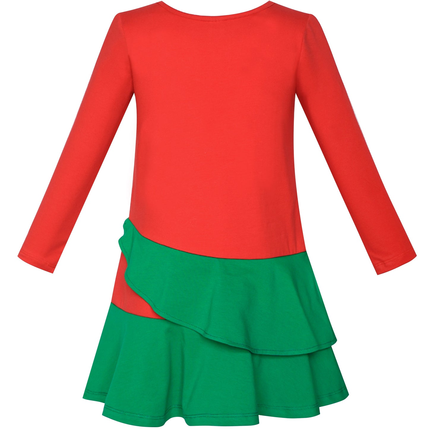 Girls Dress Easter Bunny Rainbow Cotton Embroidery Casual Long Sleeve Red
