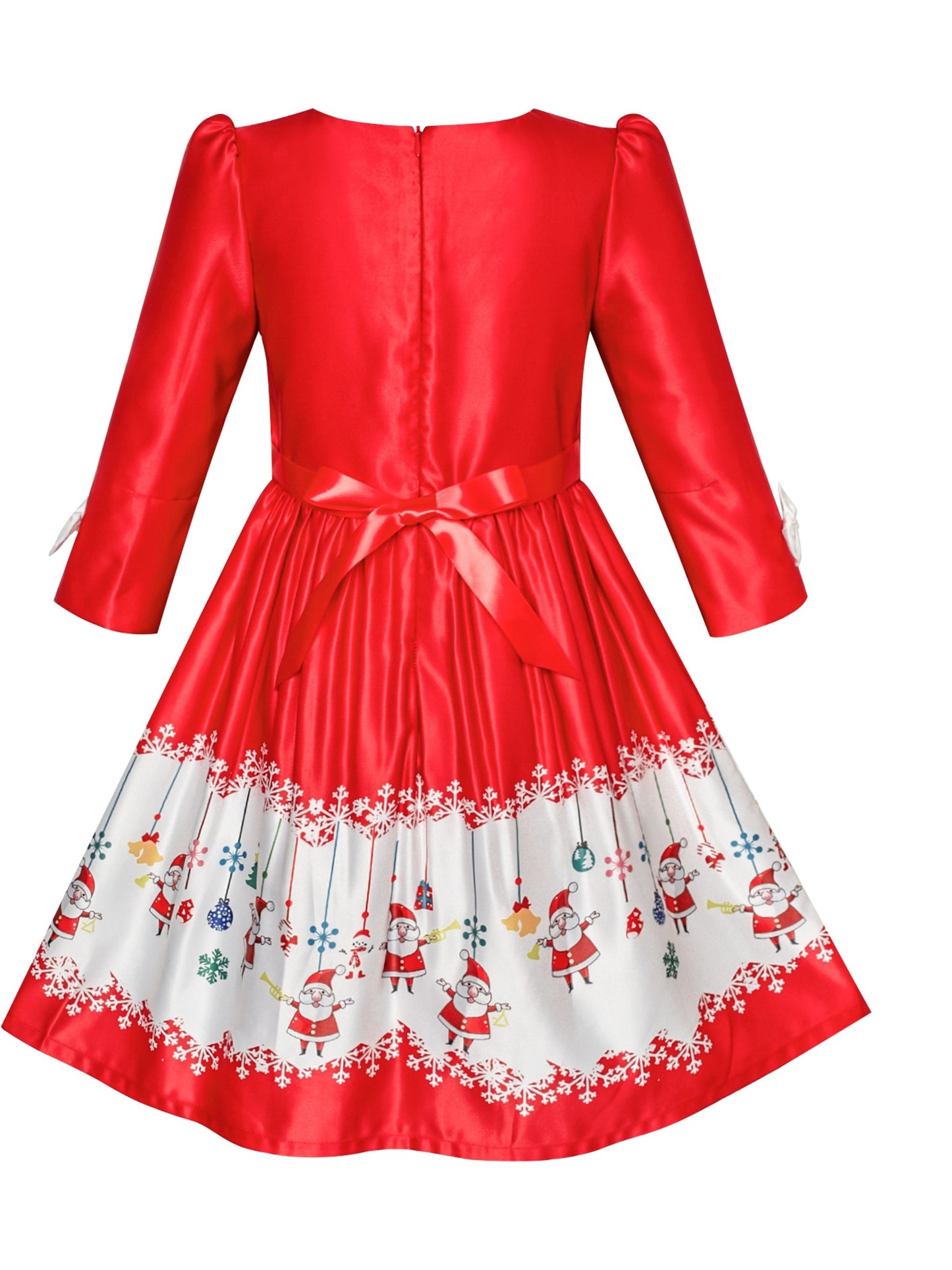 Girls Dress 3/4 Sleeve Christmas Santa Jingle Bell Snow Red