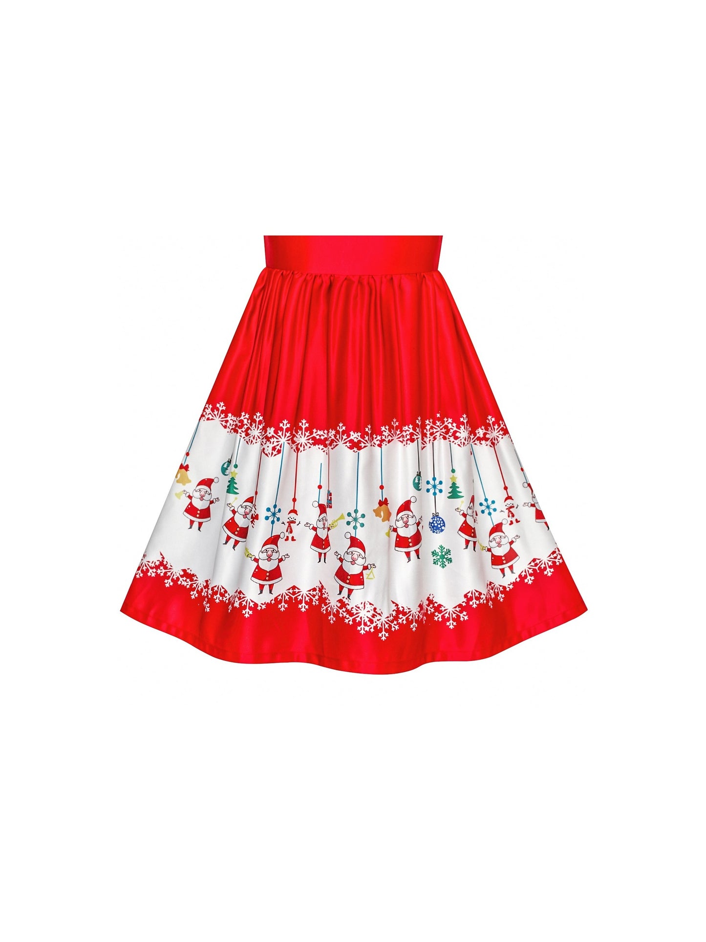 Girls Dress 3/4 Sleeve Christmas Santa Jingle Bell Snow Red