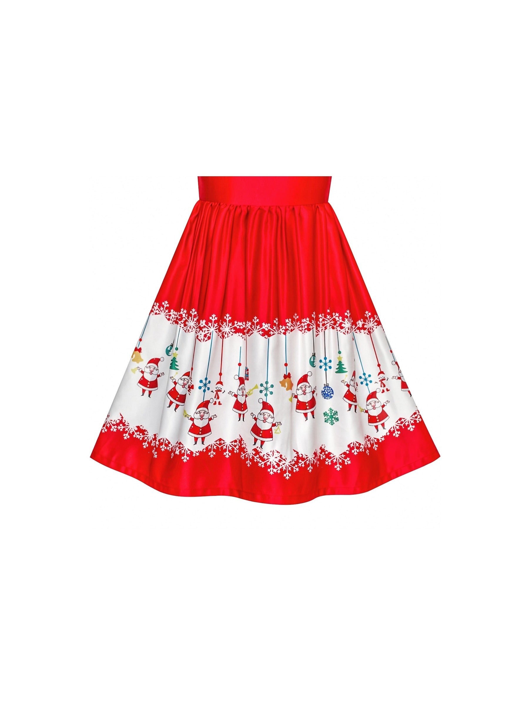 Girls Dress 3/4 Sleeve Christmas Santa Jingle Bell Snow Red