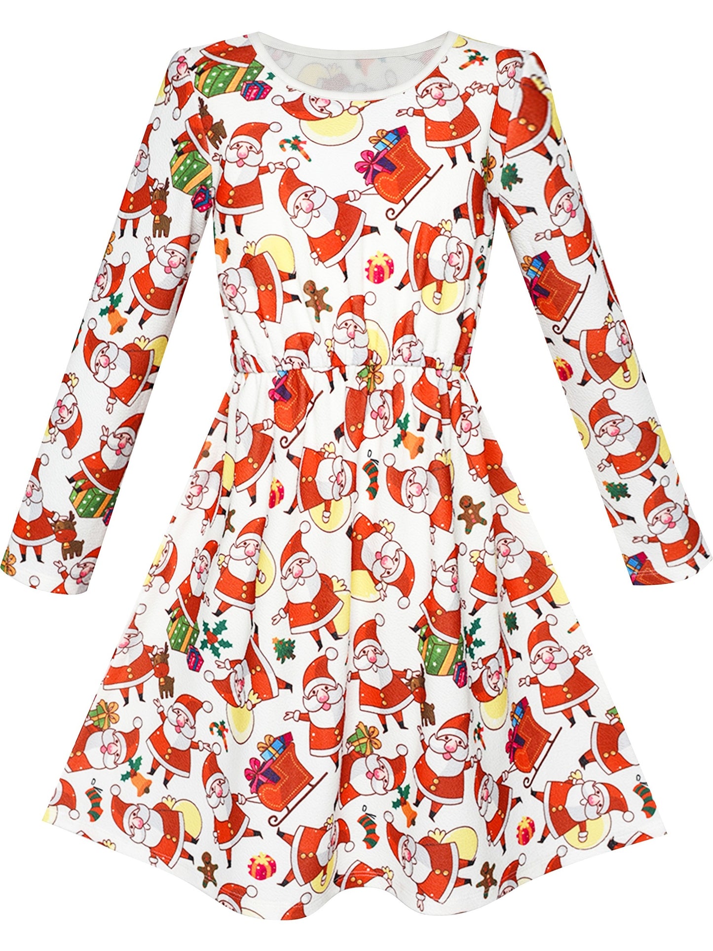 Girls Dress Christmas Santa Xmas Tree Jingle Bell Multi-Color