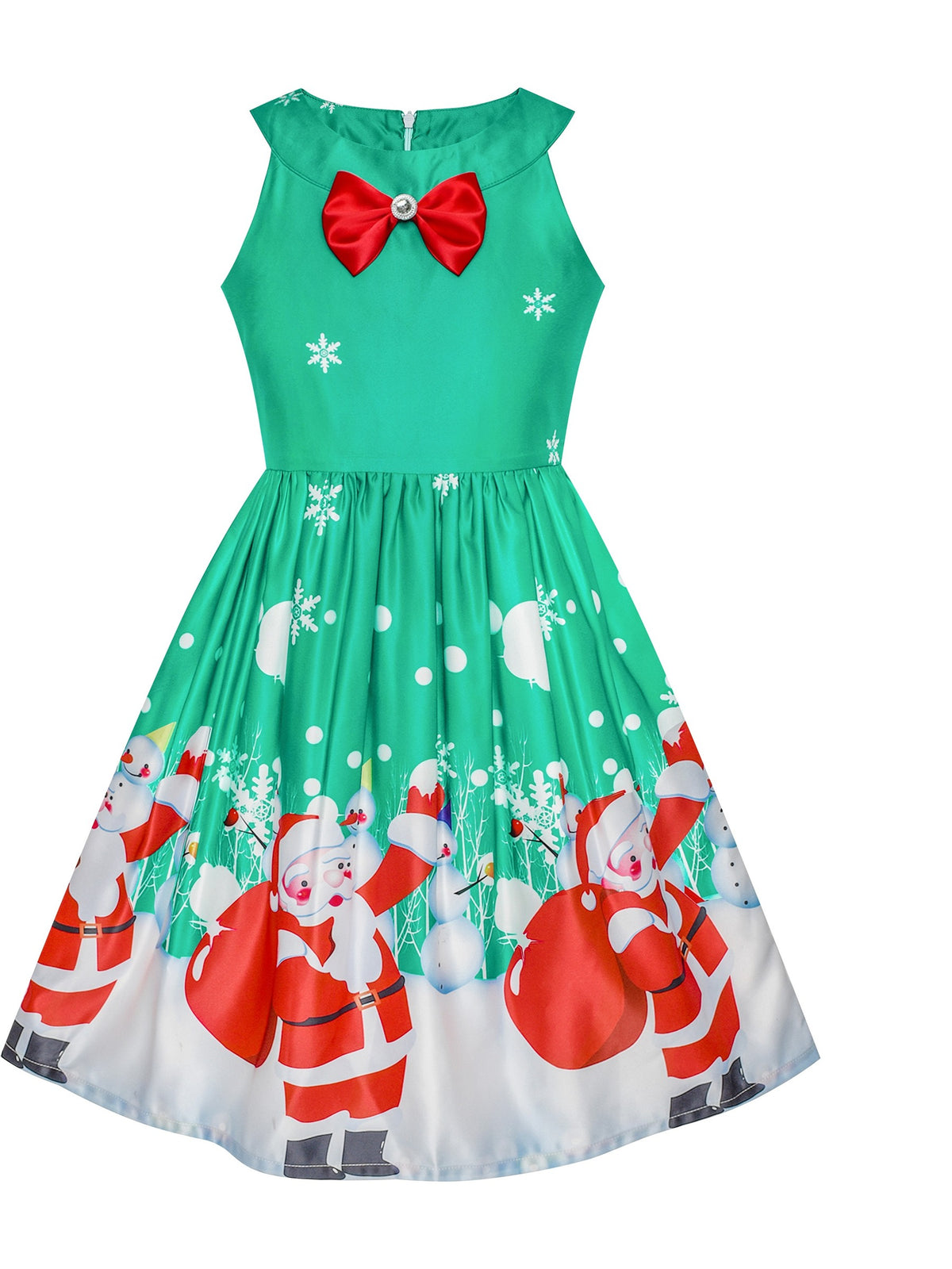 Girls Dress Christmas Santa Snow Xmas Party Turquoise - Green