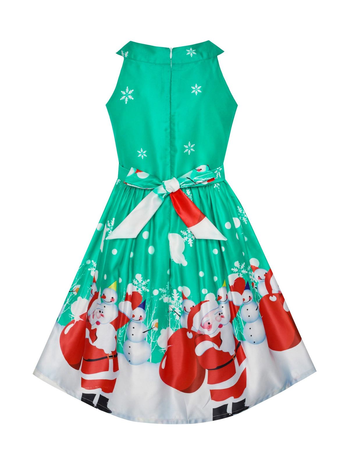 Girls Dress Christmas Santa Snow Xmas Party Turquoise - Green