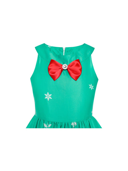 Girls Dress Christmas Santa Snow Xmas Party Turquoise - Green