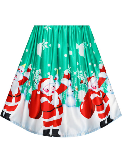 Girls Dress Christmas Santa Snow Xmas Party Turquoise - Green