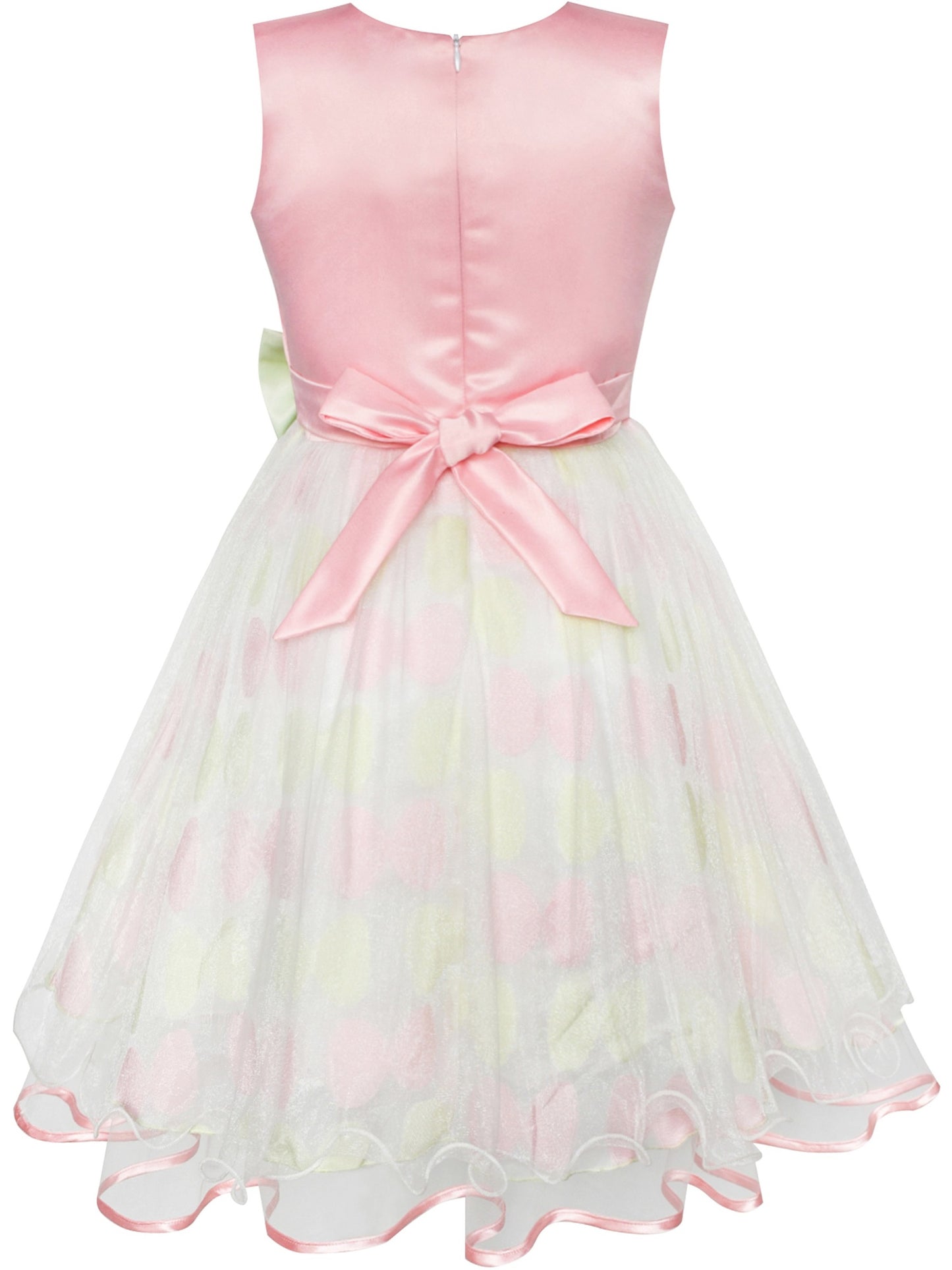 Girls Dress Sleeveless Lace Tulle Wave Pattern Black White Multi-Color