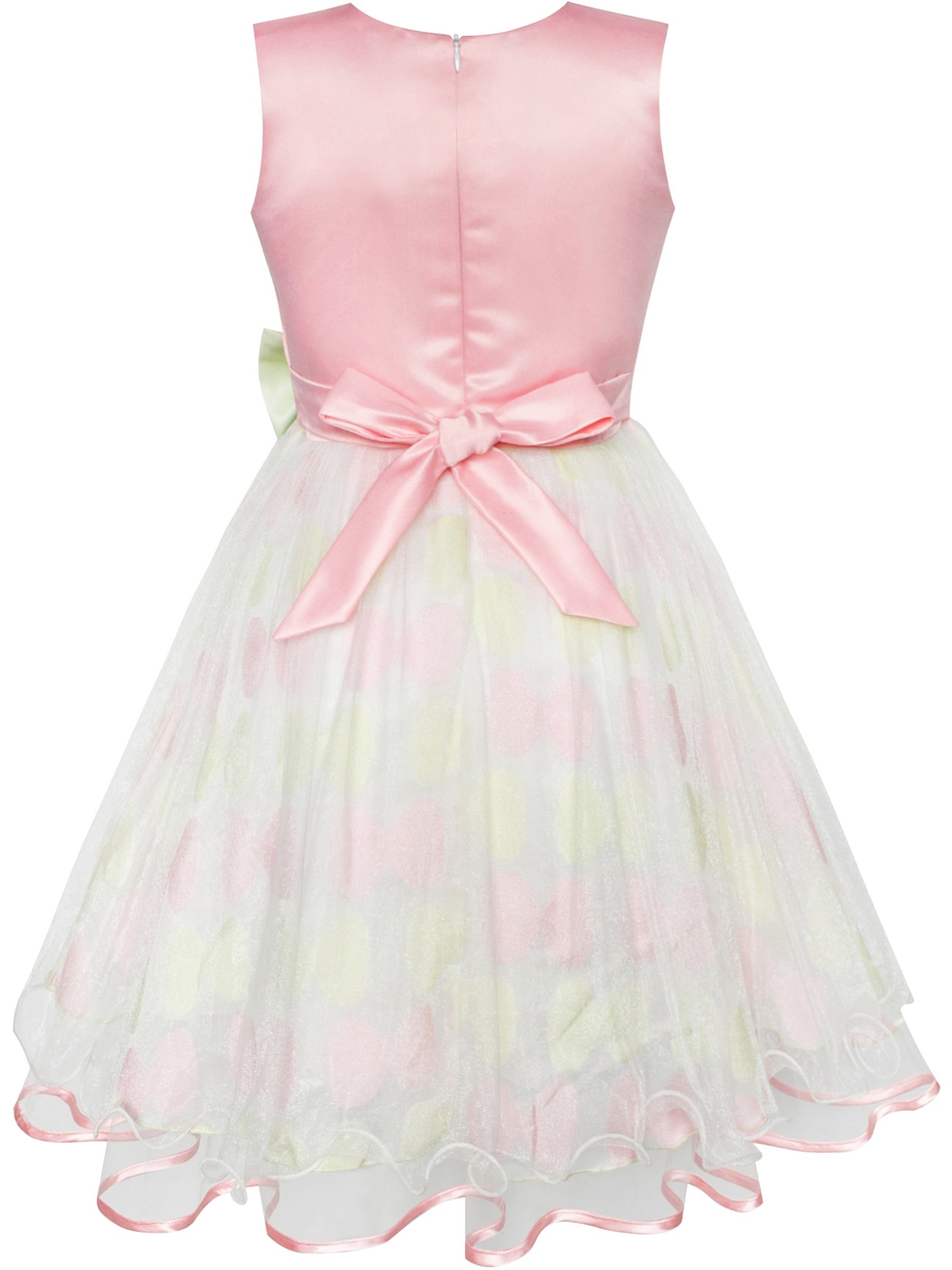 Girls Dress Sleeveless Lace Tulle Wave Pattern Black White Multi-Color