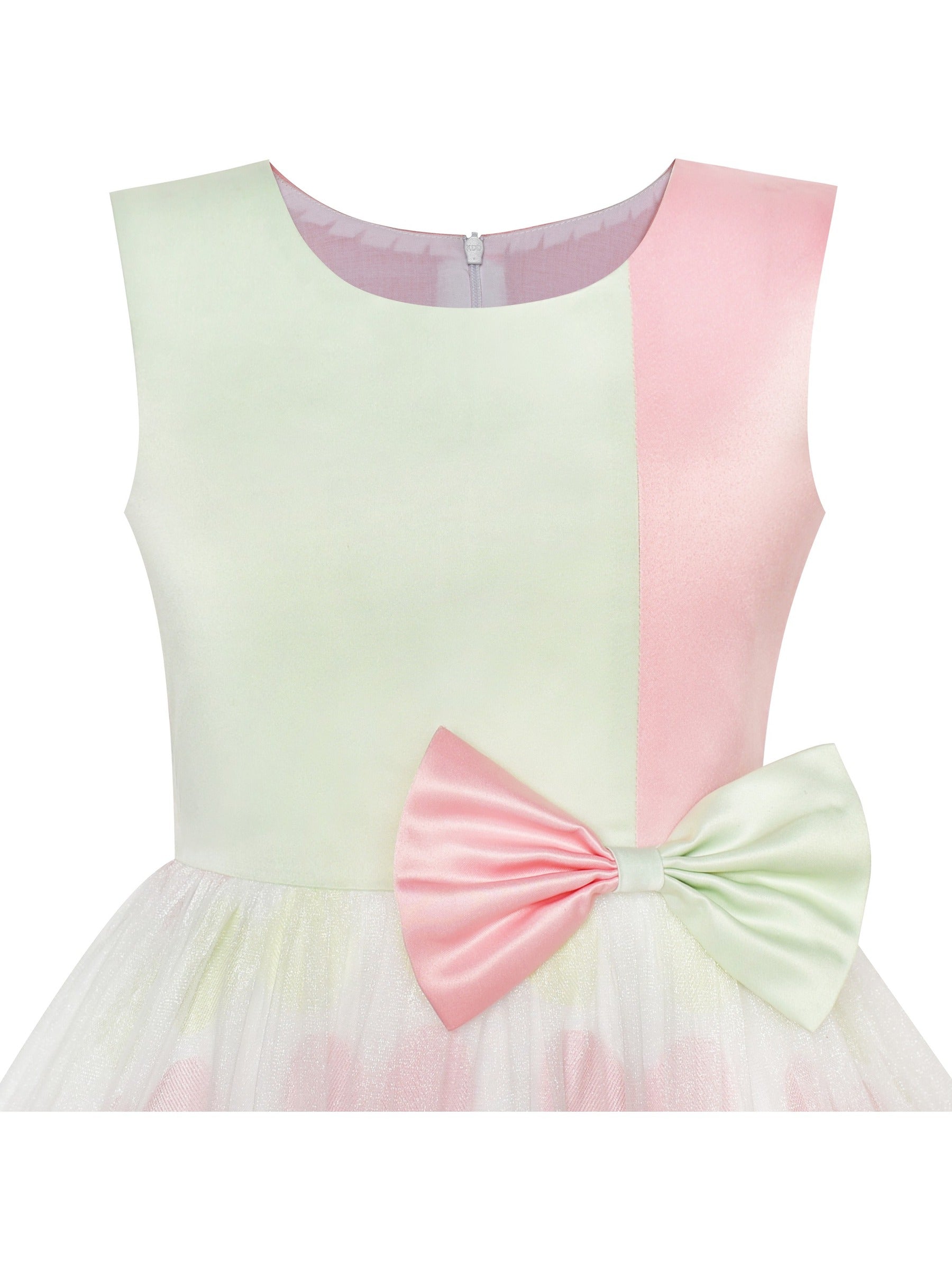 Girls Dress Sleeveless Lace Tulle Wave Pattern Black White Multi-Color