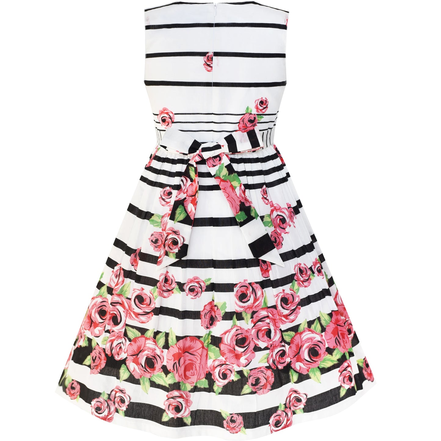 Girls Dress Black Striped Pink Flower Sundress Multi-Color