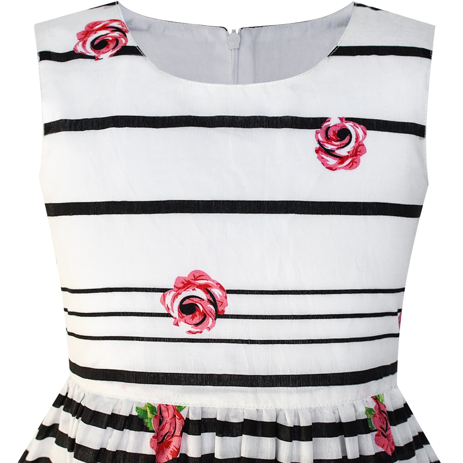 Girls Dress Black Striped Pink Flower Sundress Multi-Color