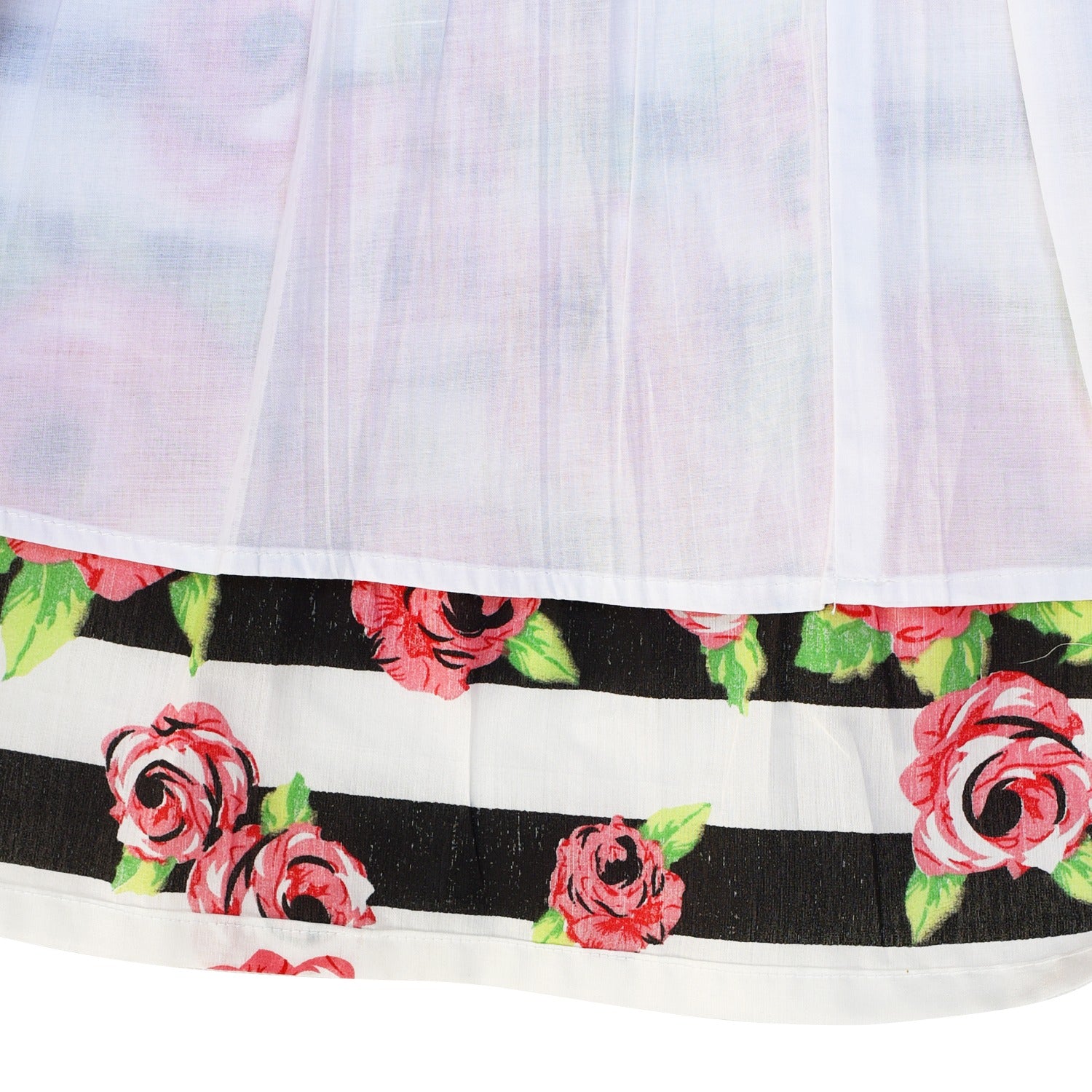 Girls Dress Black Striped Pink Flower Sundress Multi-Color