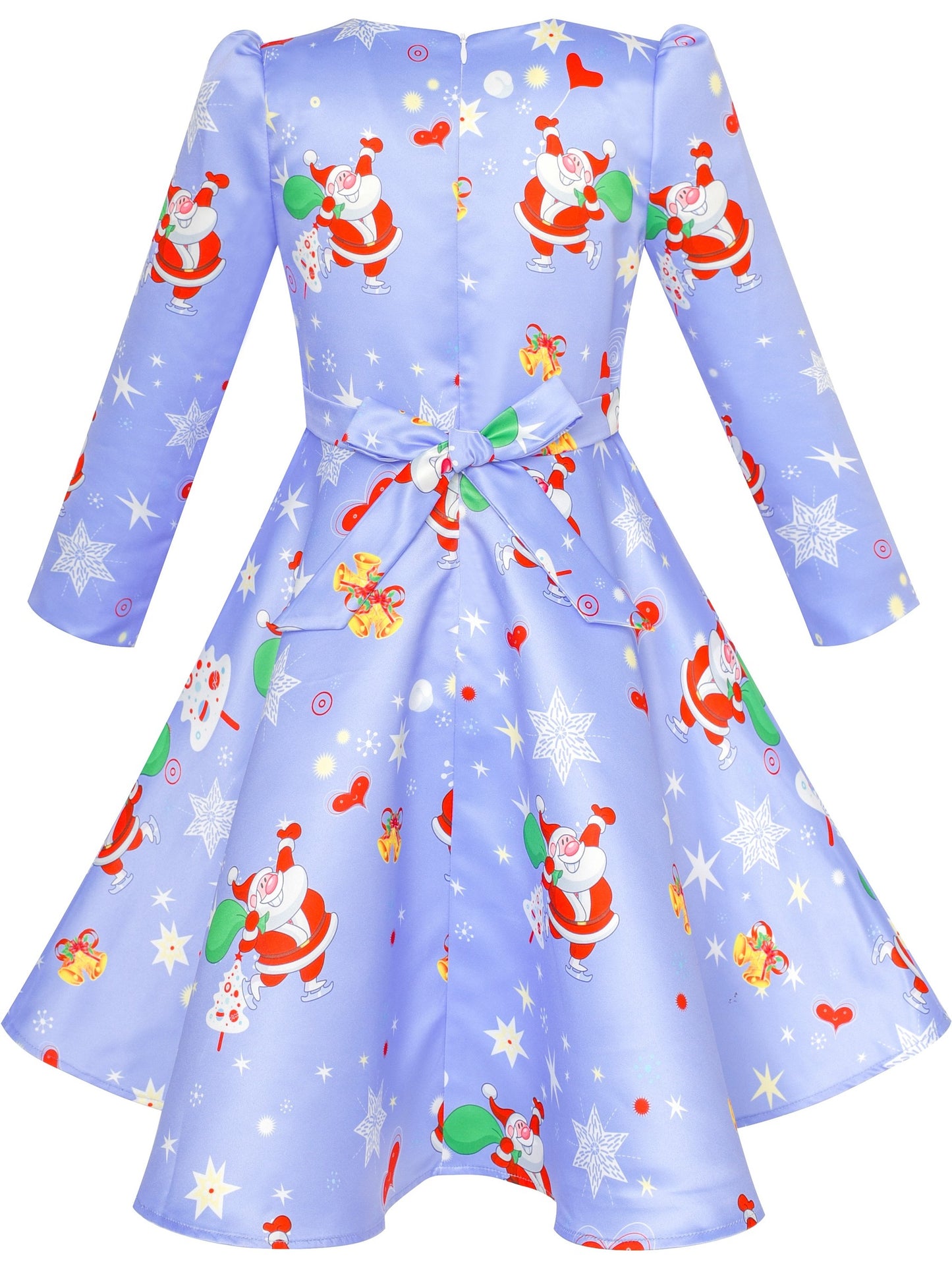 Girls Dress 3/4 Sleeve Christmas Santa Jingle Bell Snow Blue
