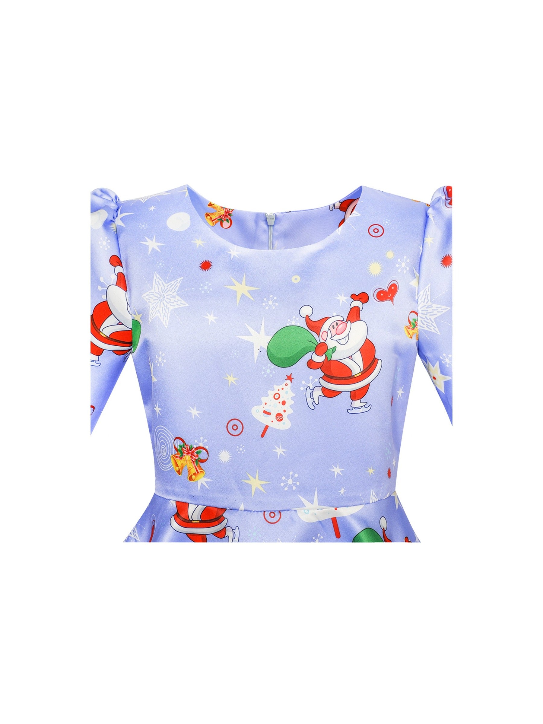 Girls Dress 3/4 Sleeve Christmas Santa Jingle Bell Snow Blue