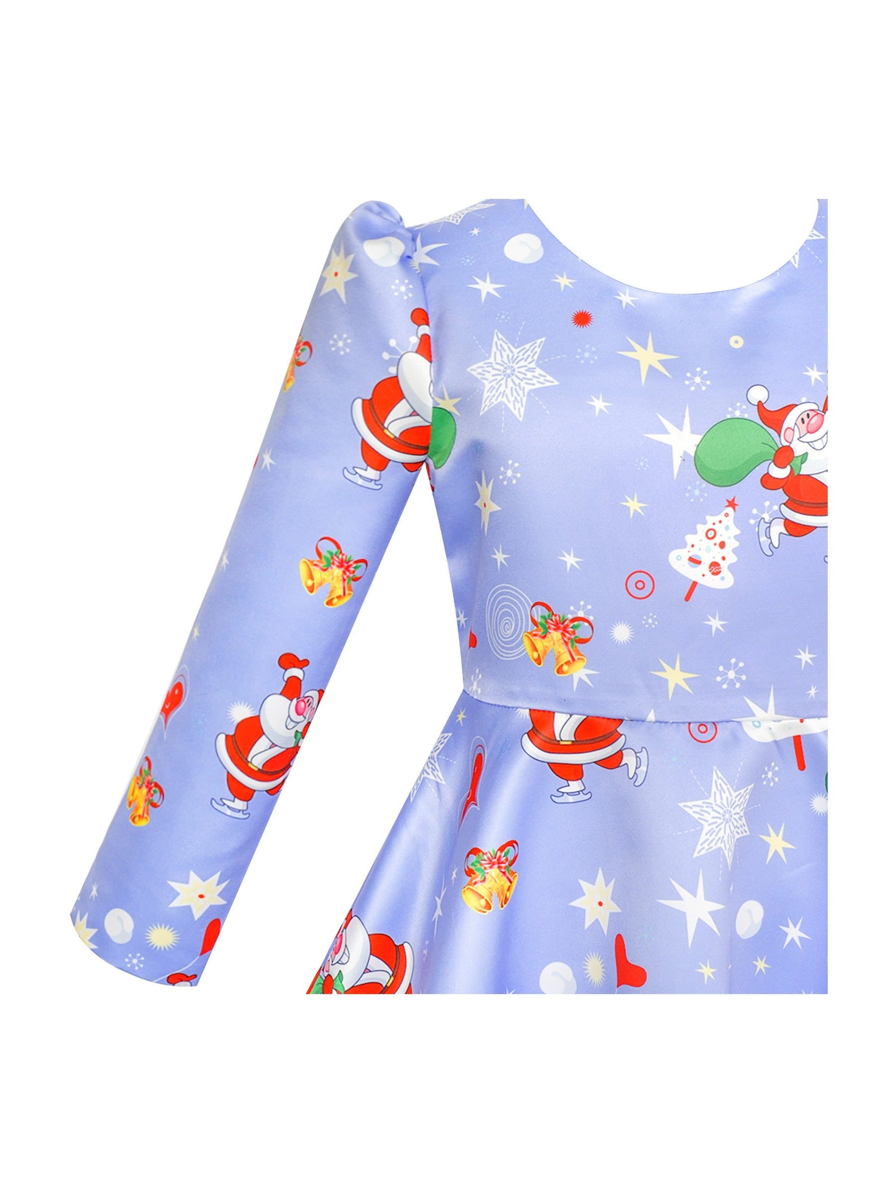 Girls Dress 3/4 Sleeve Christmas Santa Jingle Bell Snow Blue