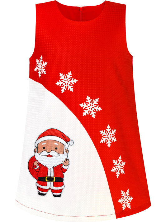 Girls Dress A-line Christmas Santa Xmas Snow New Year Holiday Party Red