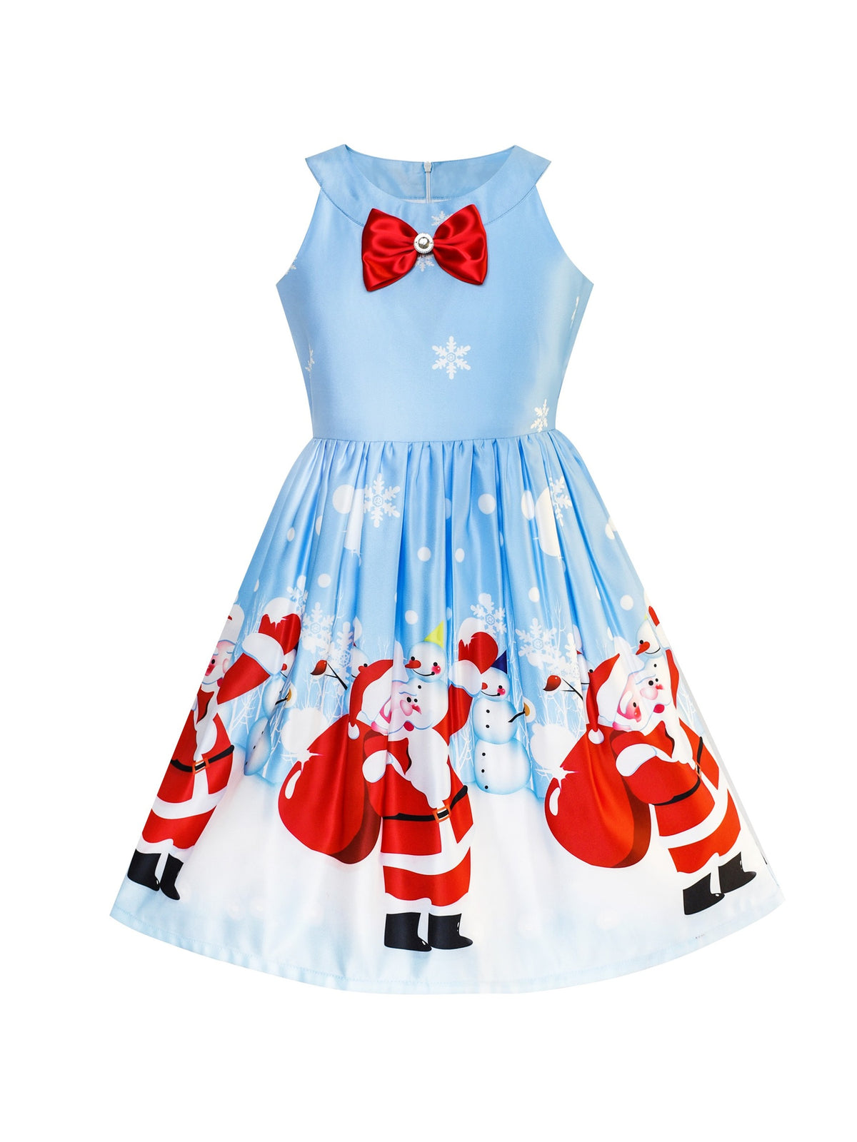 Girls Dress Christmas Santa Snow Xmas Party Turquoise - Sky Blue