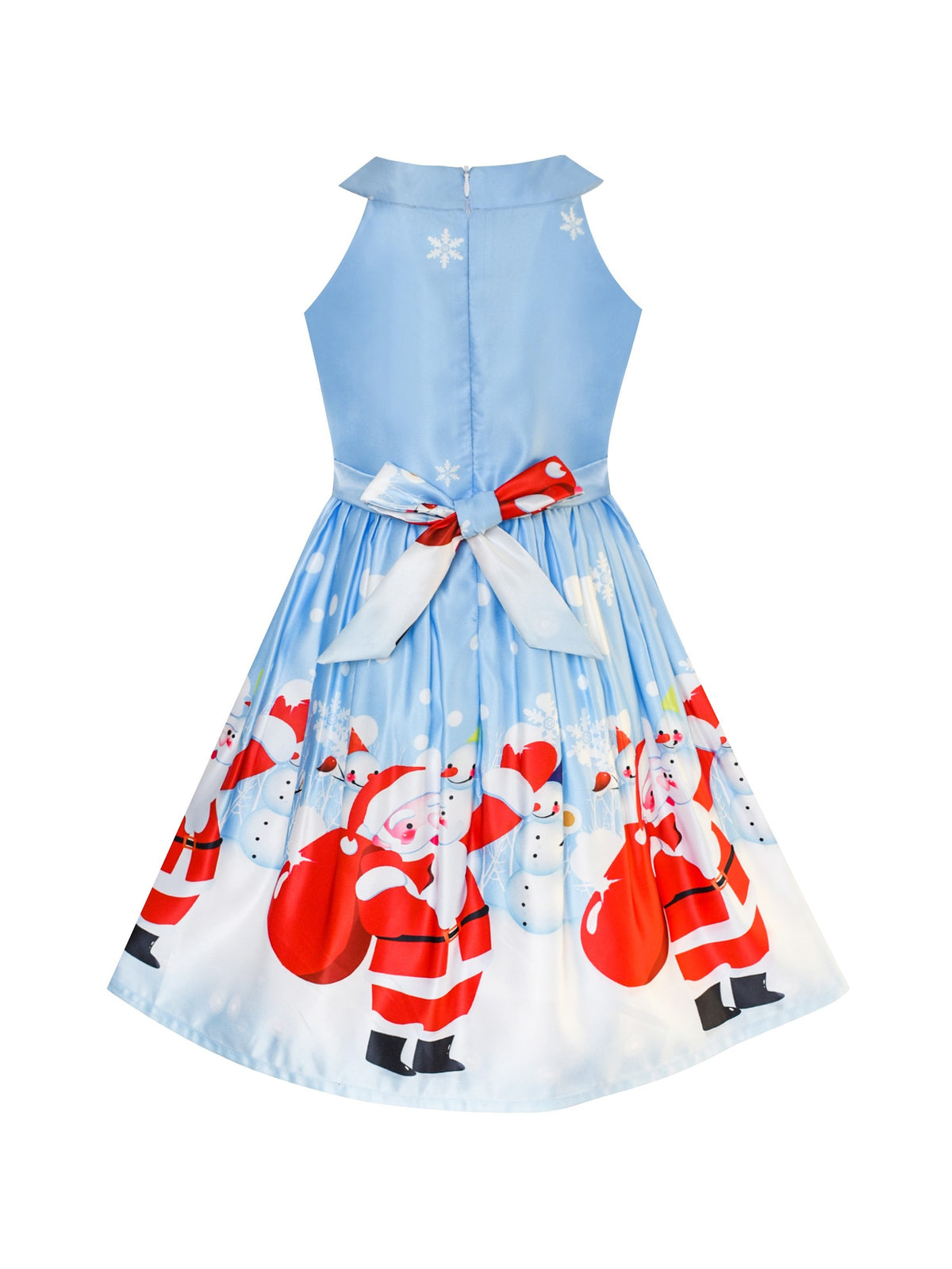 Girls Dress Christmas Santa Snow Xmas Party Turquoise - Sky Blue