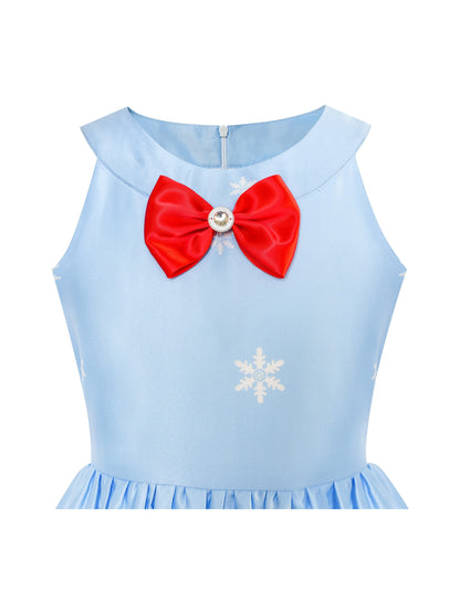 Girls Dress Christmas Santa Snow Xmas Party Turquoise - Sky Blue