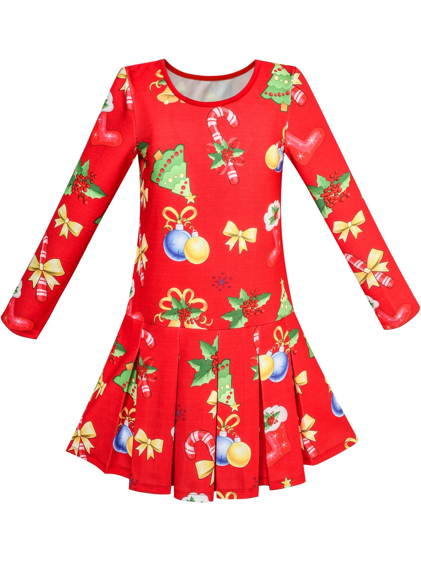 Girls Dress Christmas Santa Reindeer 2-in-1 Top Dress Red