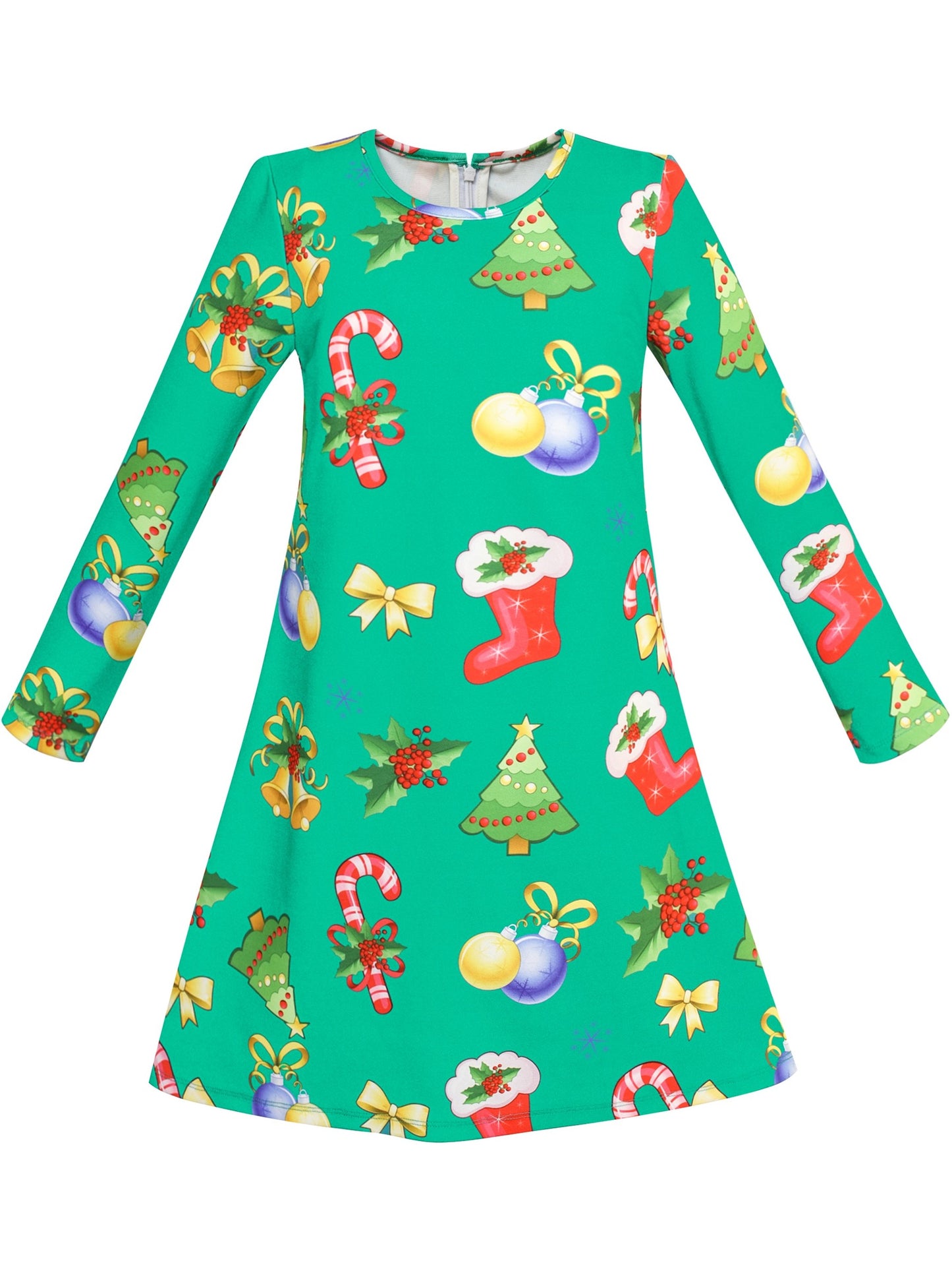 Girls Dress Christmas Santa Xmas Tree Jingle Bell Green