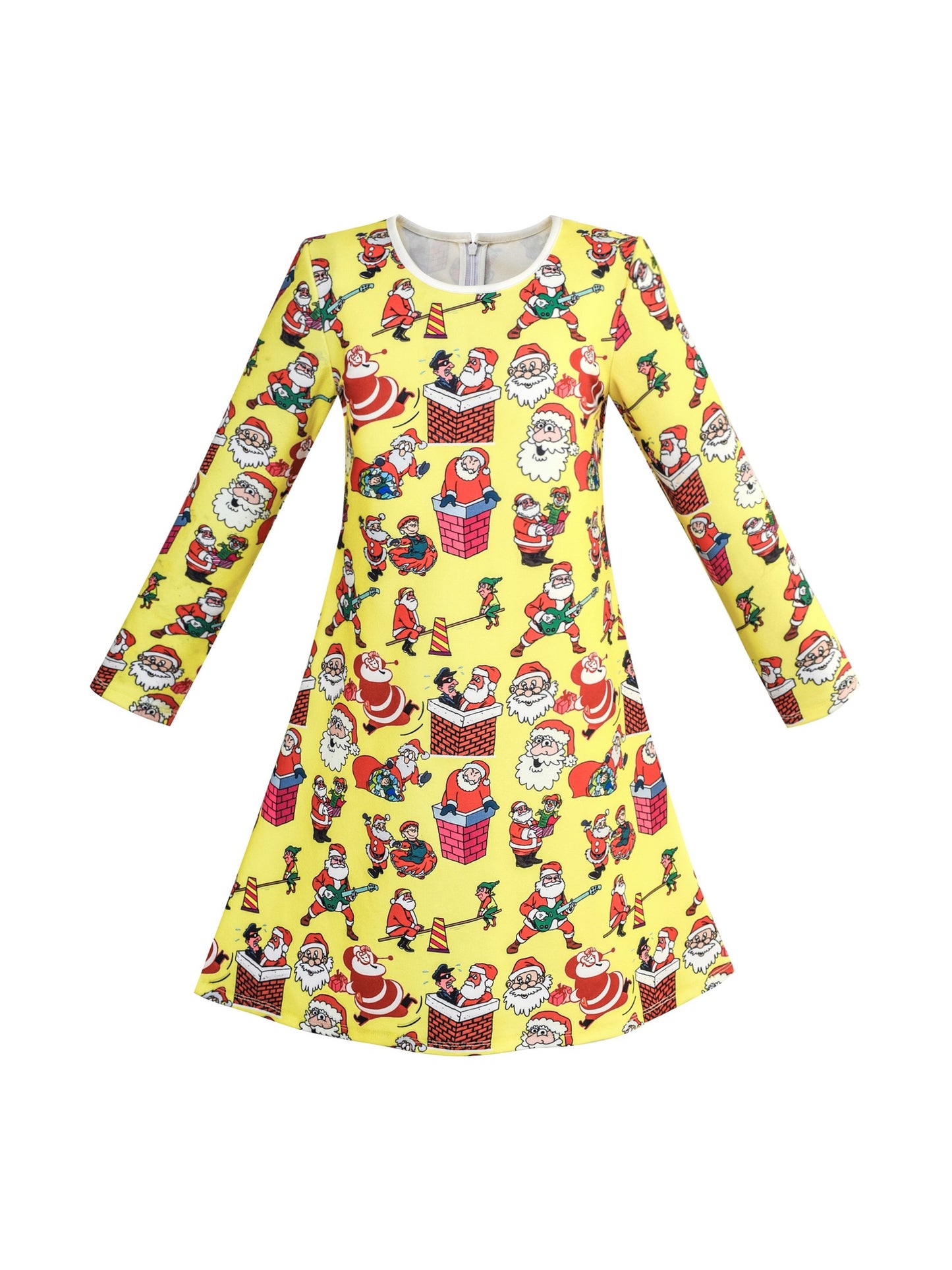 Girls Dress Christmas Santa Xmas Tree Jingle Bell Yellow