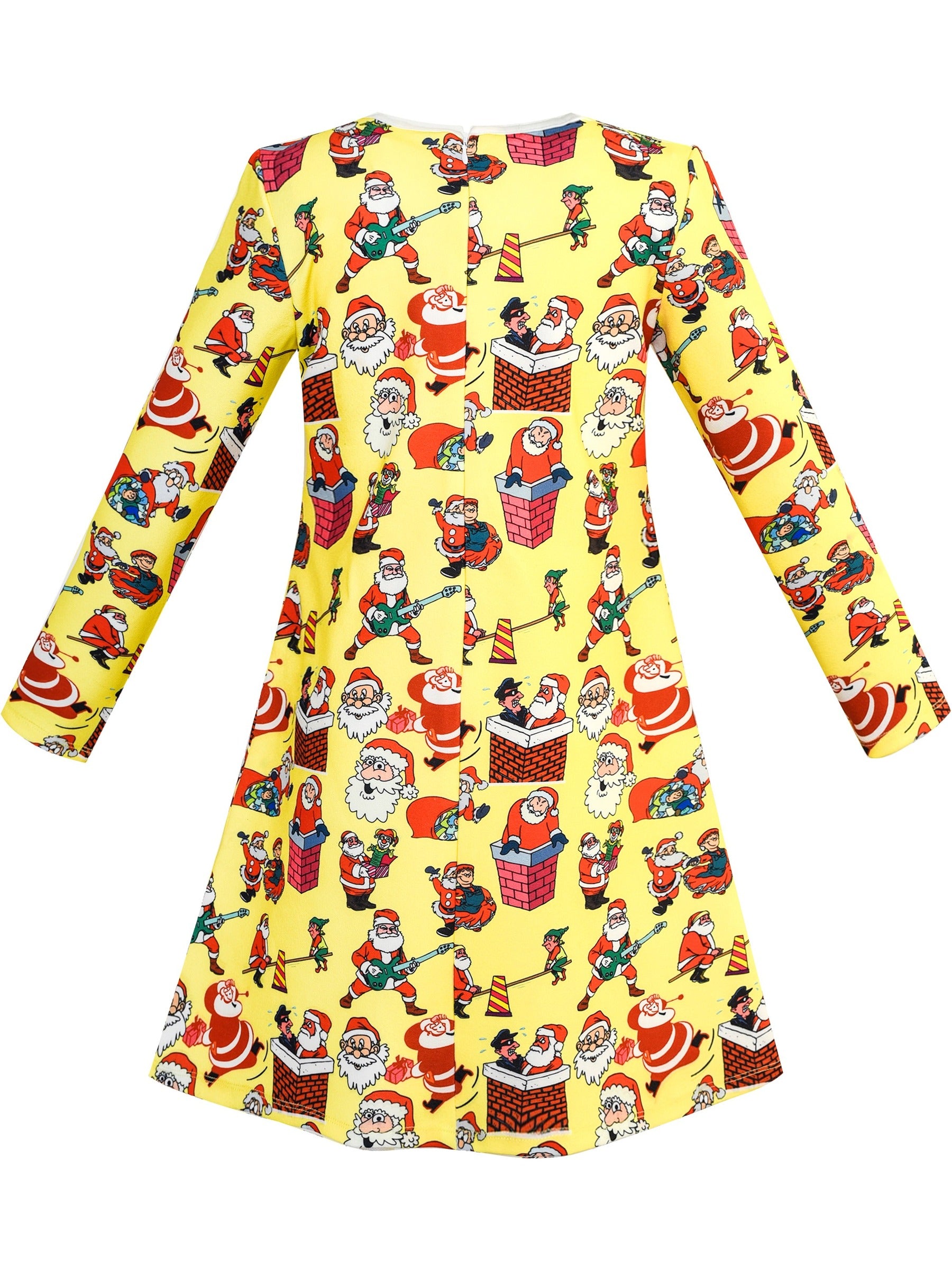 Girls Dress Christmas Santa Xmas Tree Jingle Bell Yellow